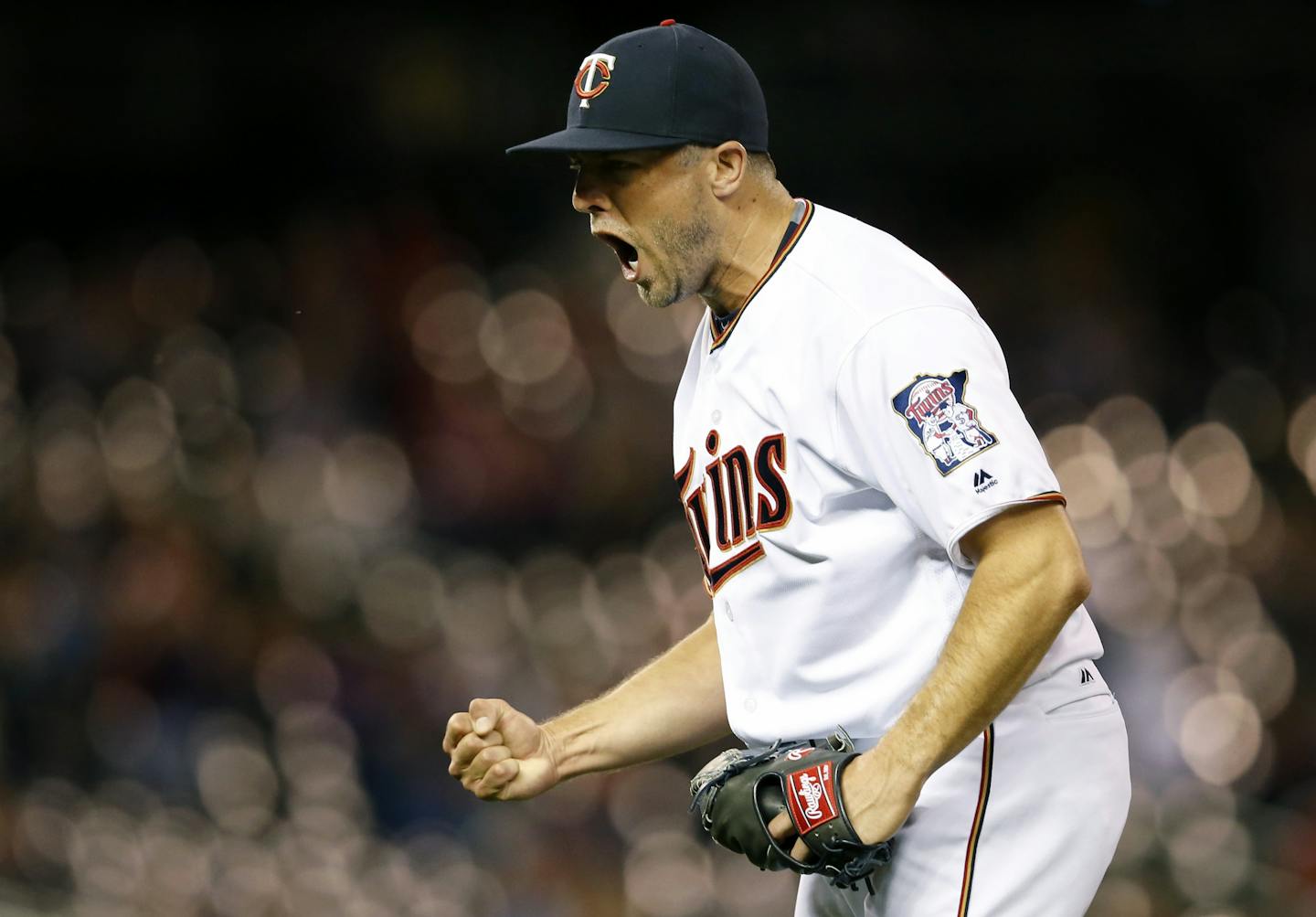 Pitcher Brandon Kintzler reacted to a play by Eduardo Nunez in the tenth inning.