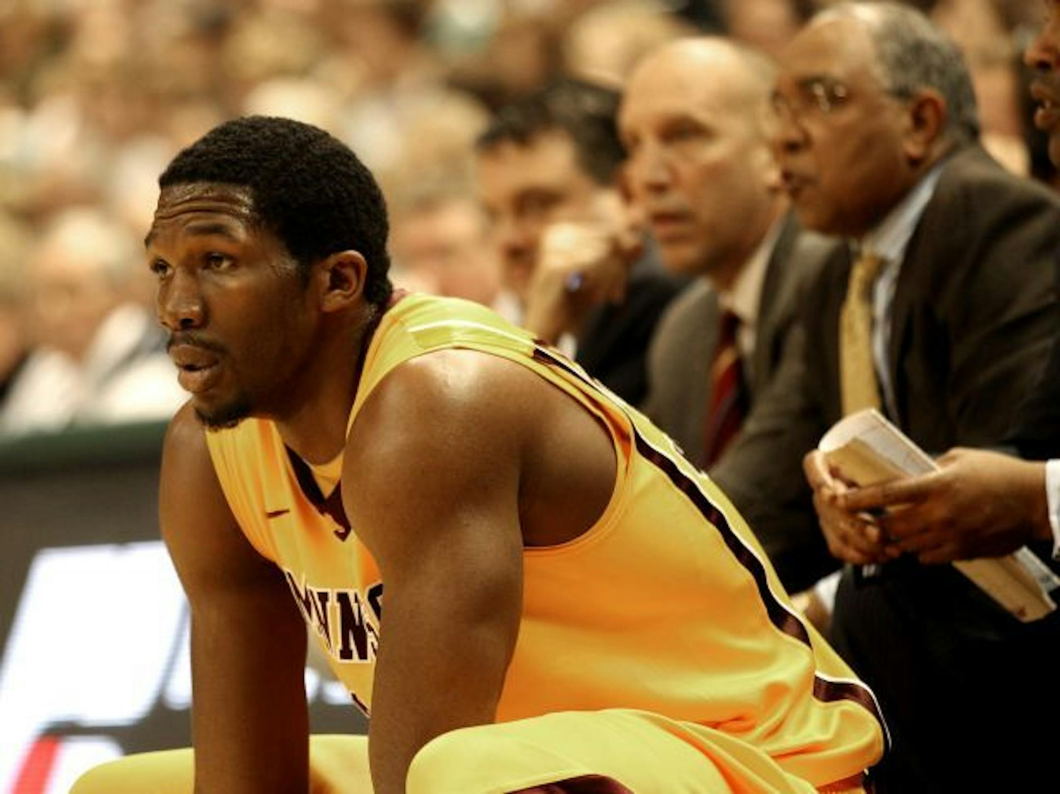 Minnesota's Trevor Mbakwe play was limited because of fouls he had against Michigan State.