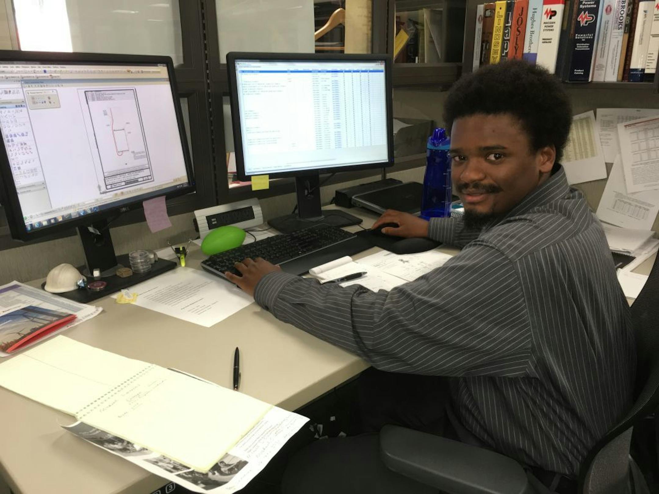 Michael Simmons, 27, a graduate of Dunwoody College, works in transmission-engineering at Xcel Energy. Photo: Neal.St.Anthony@startribune.com