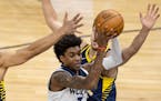 Jaden McDaniels, shown here playing against the Pacers in February, scored 15 points in Summer League action.