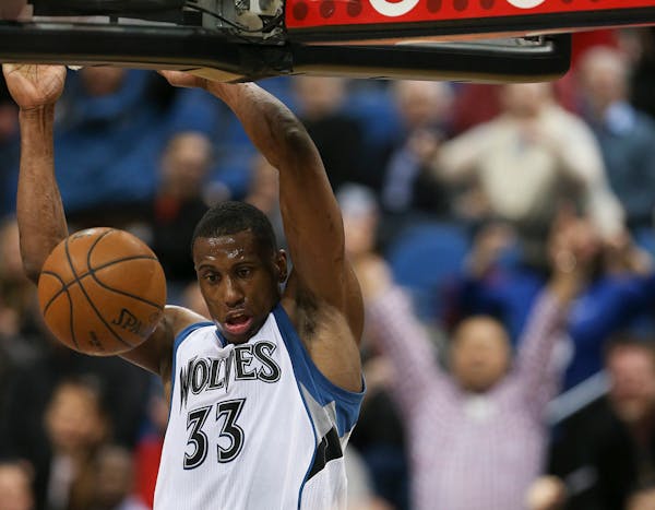 Minnesota Timberwolves forward Thaddeus Young (33) dunked in the fourth quarter to give the Wolves a 98-97 lead Wednesday night at Target Center.