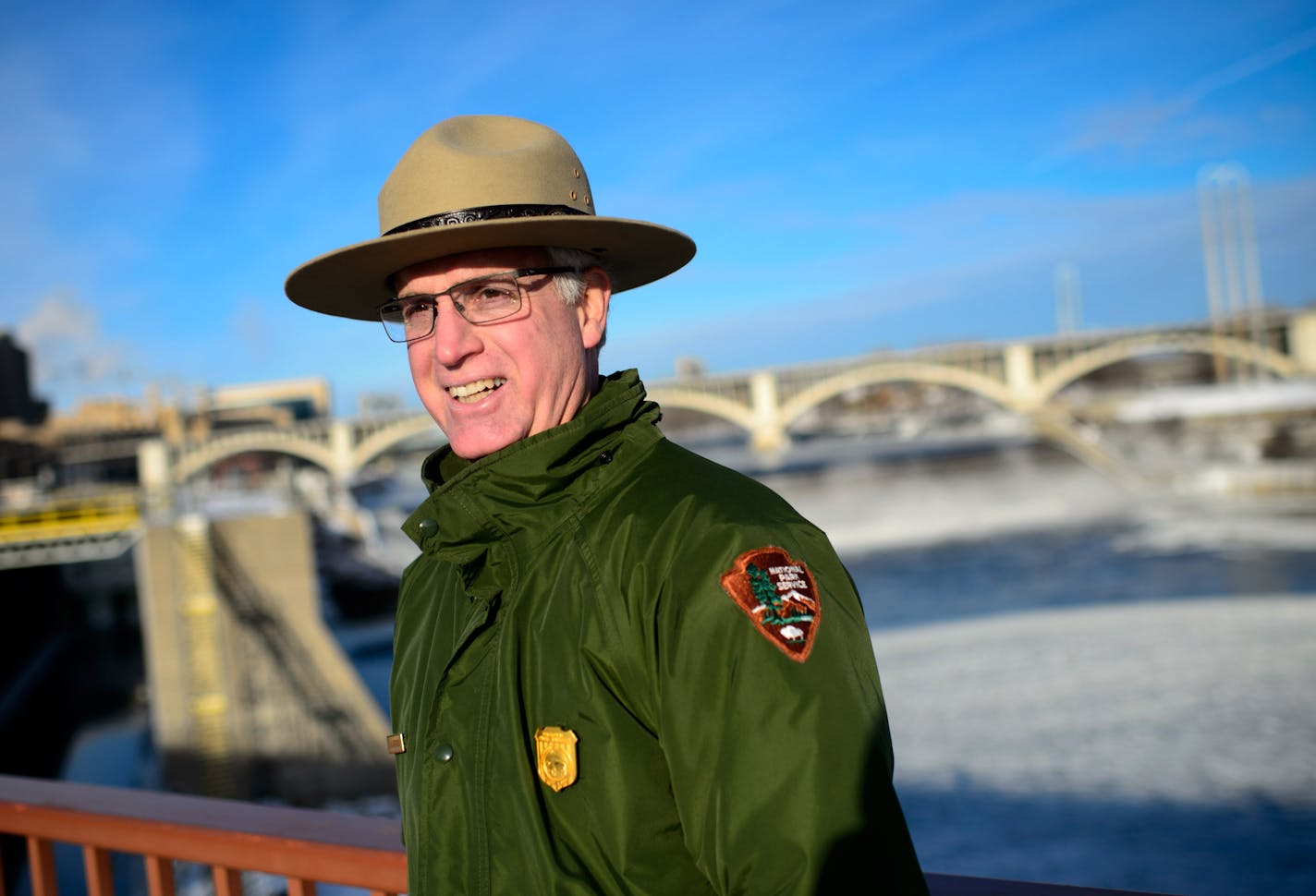 John Anfinson, superintendent of the Twin Cities' only national park, the Mississippi River and Recreation Area, which stretches 72 miles along the river as it flows through the metro area and includes the Stone Arch Bridge. ] GLEN STUBBE * gstubbe@startribune.com Wednesday, December 31, 2014