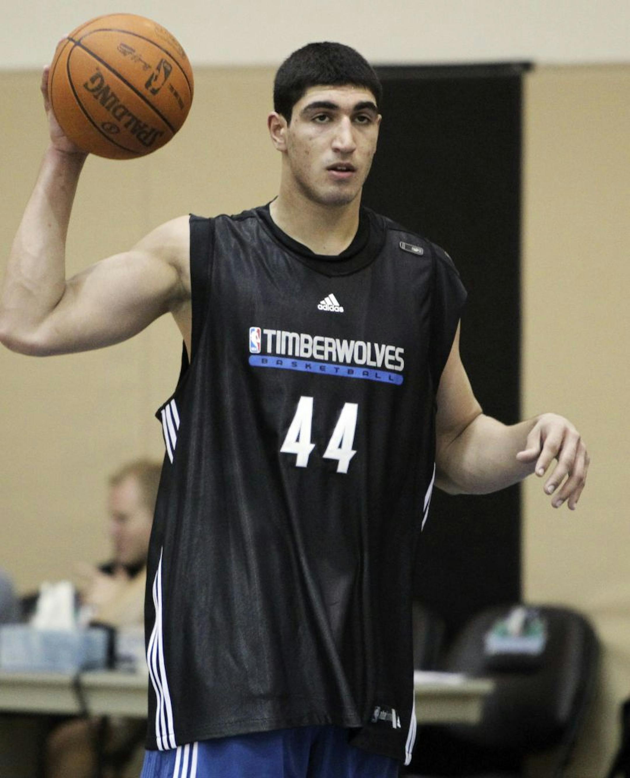 Turkish draft prospect Enes Kanter was among several draft prospects working out at Target Center Thursday. Here, Kanter rebounds during the workout. **(cq) Enes Kanter