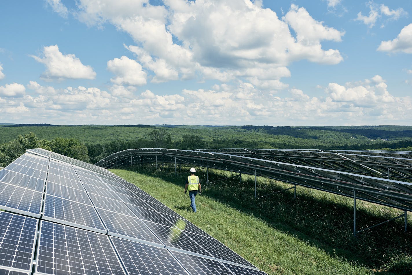 Shown is a large-scale solar installation in Massachusetts. Work on two Wisconsin projects has stalled because of delays caused by the coronavirus outbreak. (Tony Luong/The New York Times)