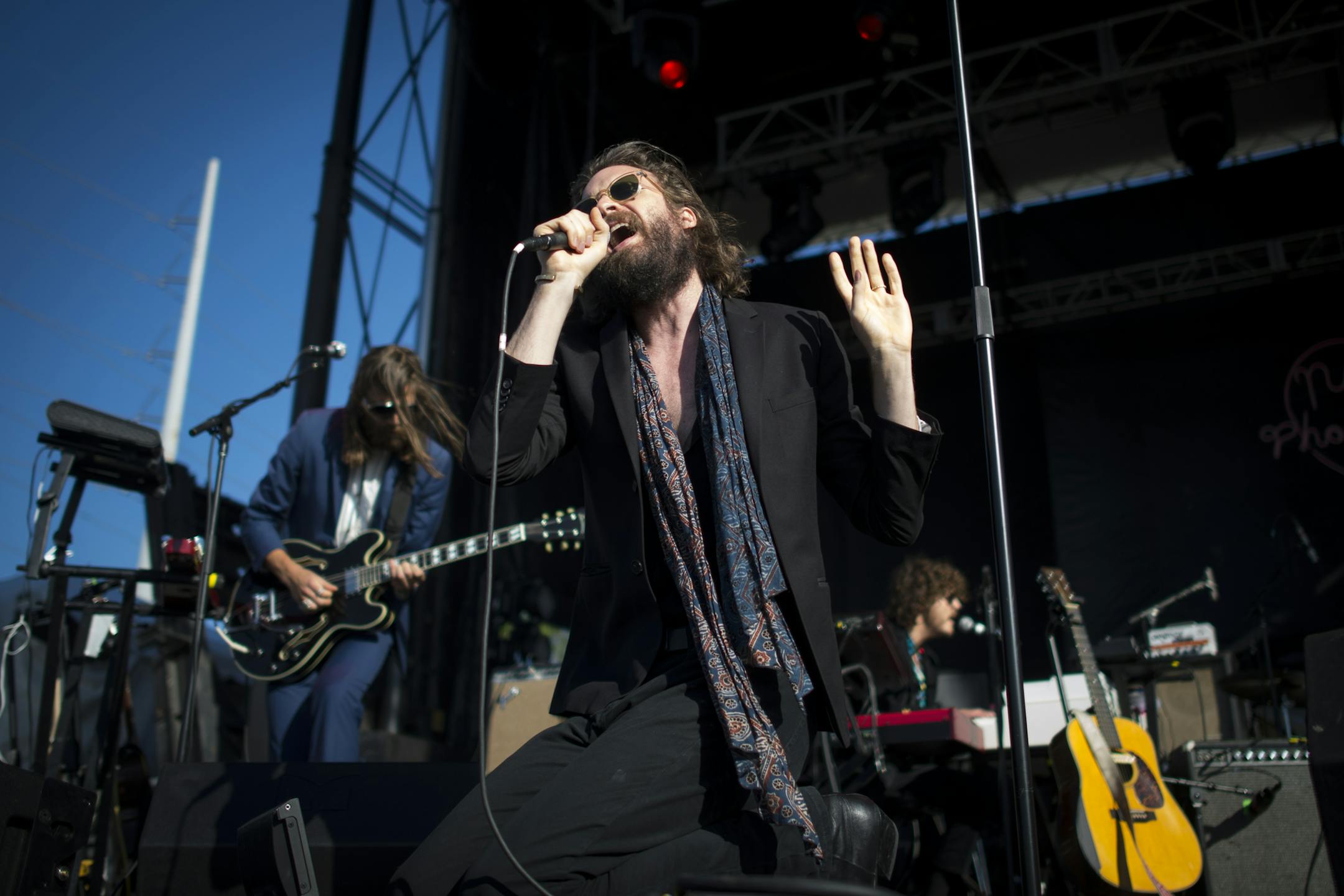 Josh Tillman, lead singer of Father John Misty, performs Saturday at Historic Hall's Island in Minneapolis. ] Aaron Lavinsky &#x2022; aaron.lavinsky@startribune.com Father John Misty and the Alabama Shakes performed at historic Hall's Island on Saturday, May 30, 2015 in Minneapolis.