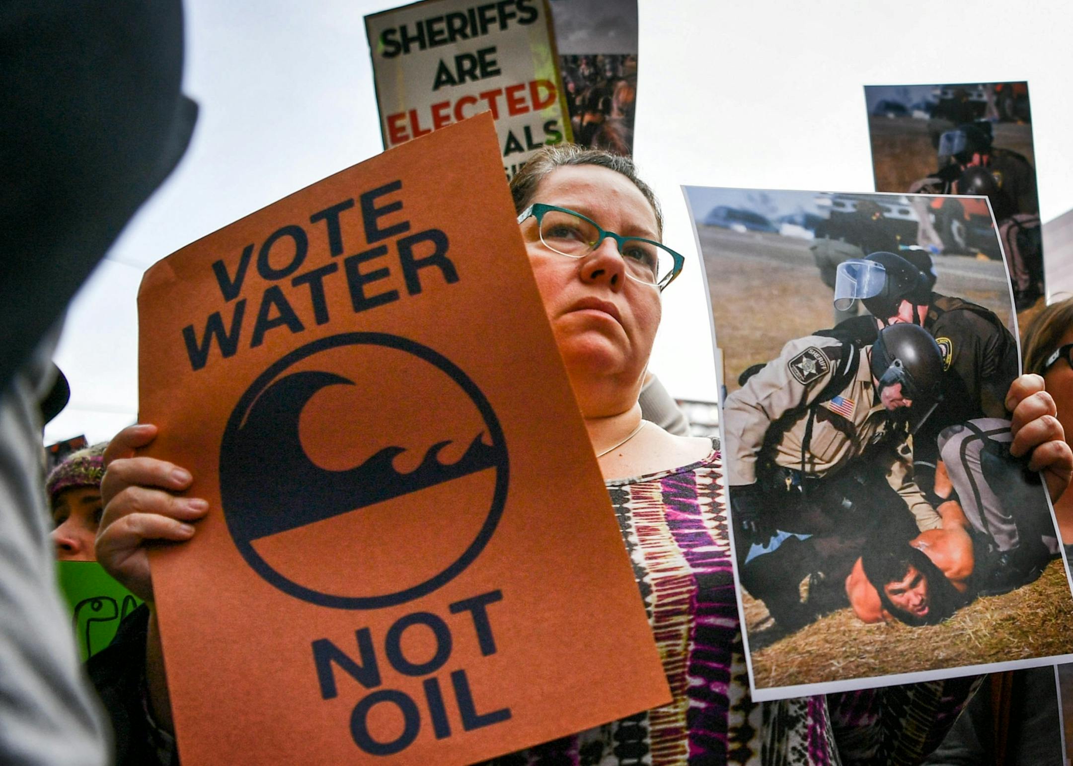 Robin Mavis was one of the protesters outside Minneapolis City Hall, angered that Hennepin County Sheriff deputies were participating in Standing Rock where Native People are fighting the pipeline.