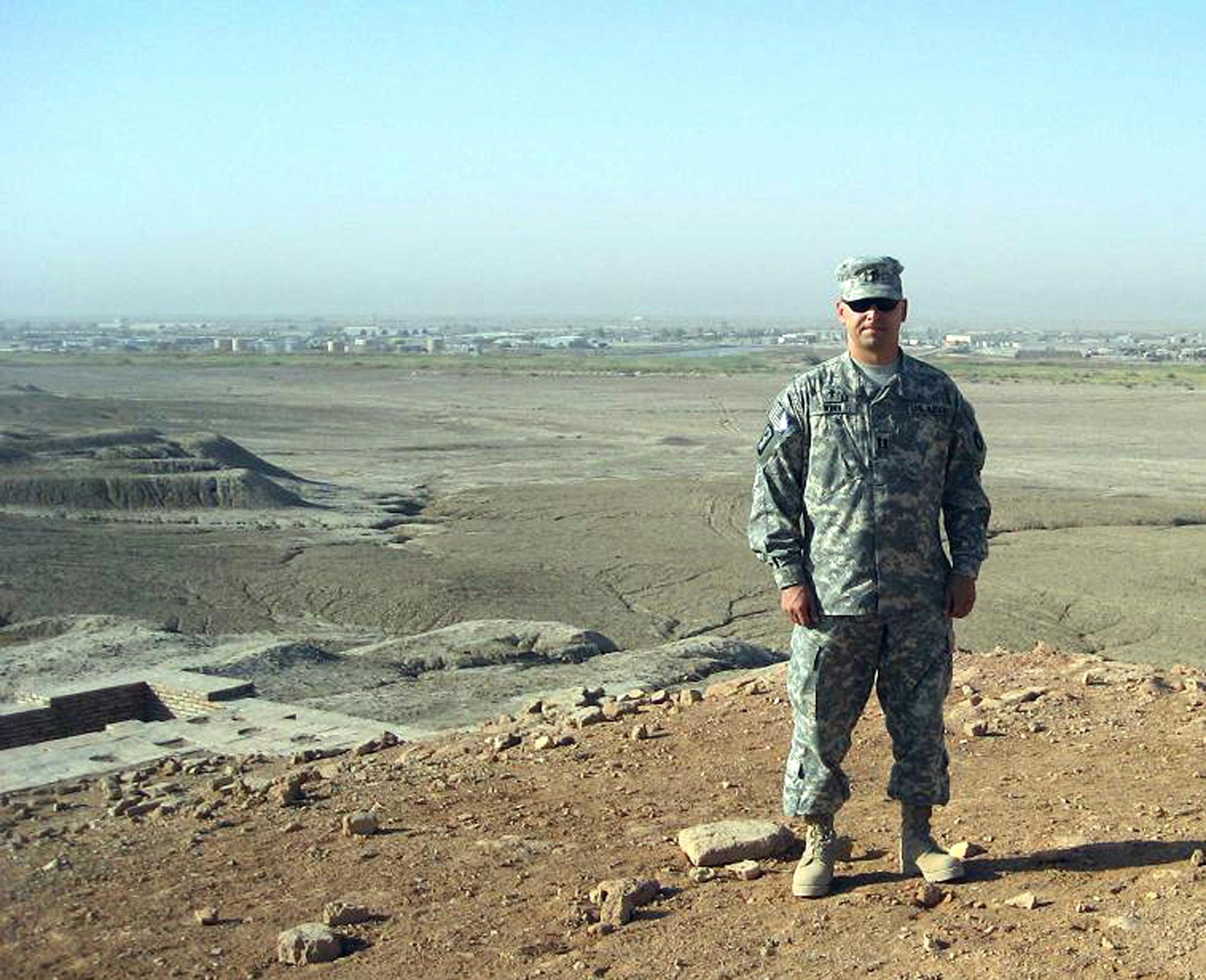 Chaplain (Captain) Buddy Winn in southern Iraq while conducting a Spiritual Fitness event at the ancient Ziggurat of Ur.