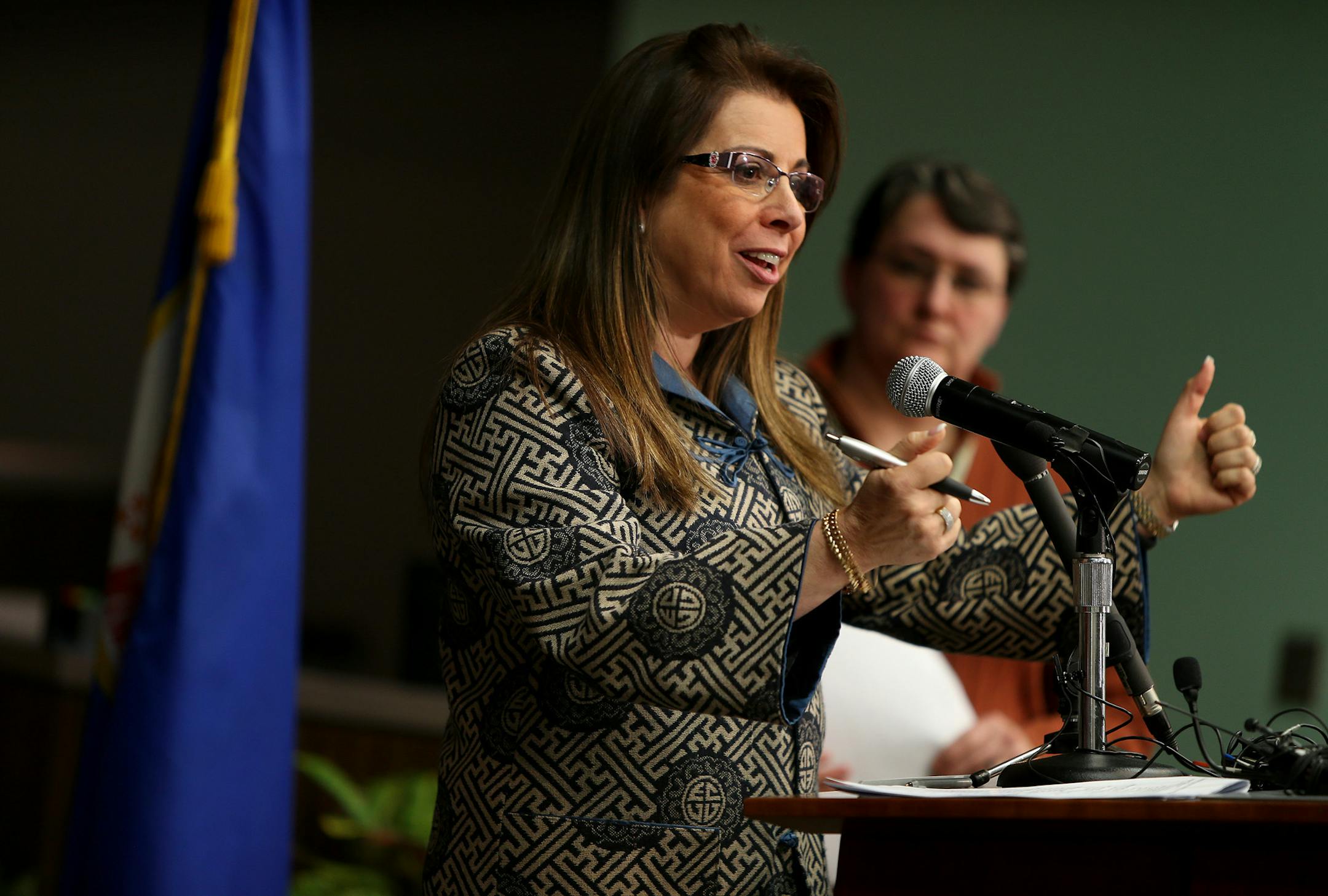 St. Paul's Superintendent Valeria Silva was all smiles as she shared details of the tentative labor agreement reached between the St. Paul School District and the teachers union, Monday, February 24, 2014 in St. Paul, MN. (ELIZABETH FLORES/STAR TRIBUNE) ELIZABETH FLORES • eflores@startribune.com