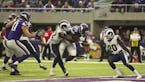 Vikings running back Latavius Murray dragged Rams linebacker Alec Ogletree with him into the end zone Sunday.