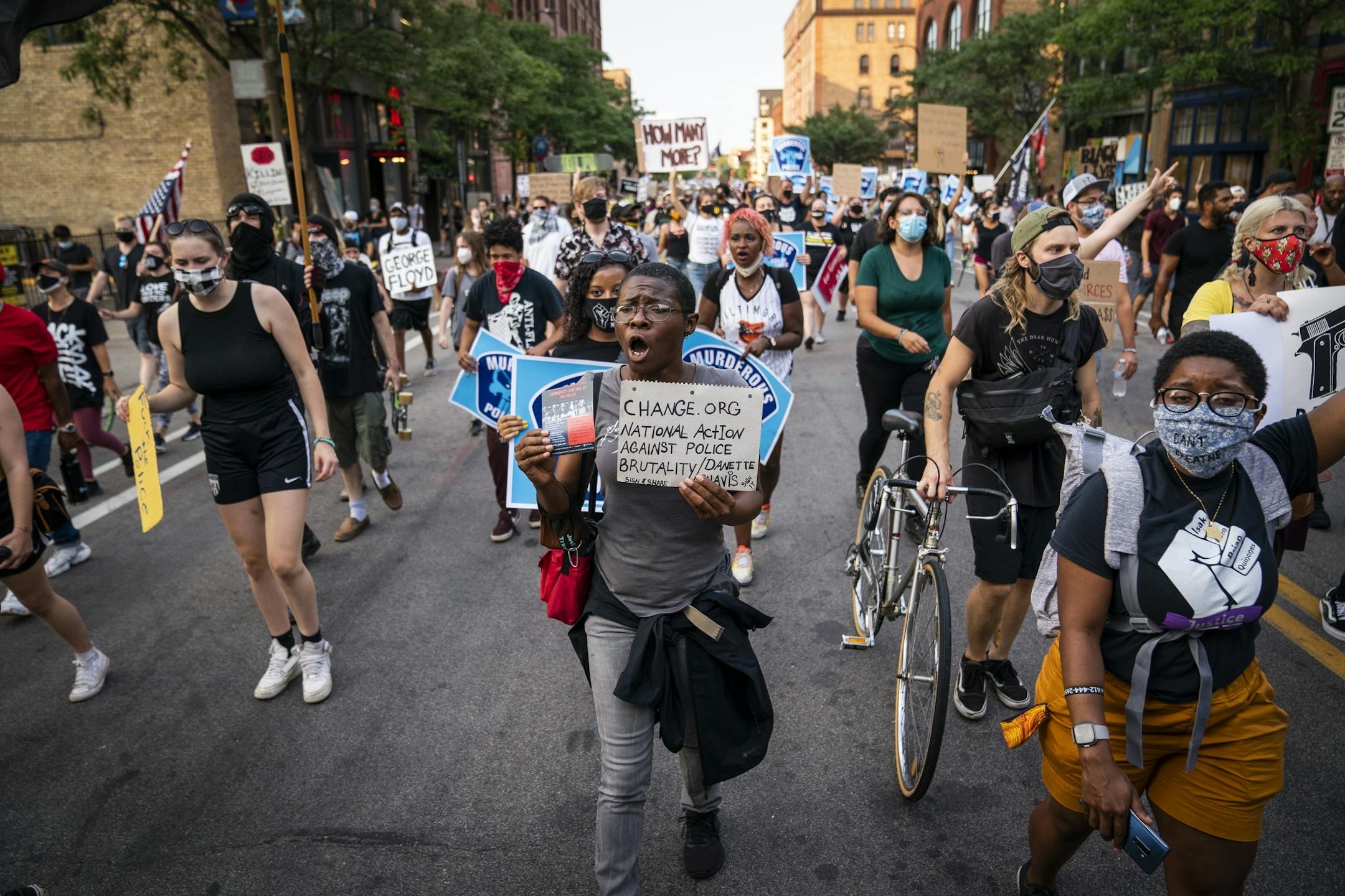 Protesters marched downtown to the Minneapolis Police Department's First Precinct.