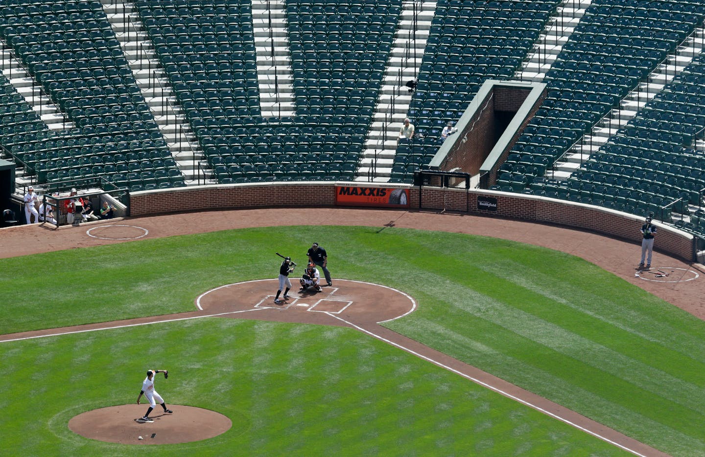 The Orioles and White Sox showed what a fanless baseball game looked like on April 29, 2015, at Camden Yards in Baltimore.