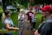 Lynne Blomstrand talked to a tour group at the Gammelgarden Museum in Scandia, Minn.