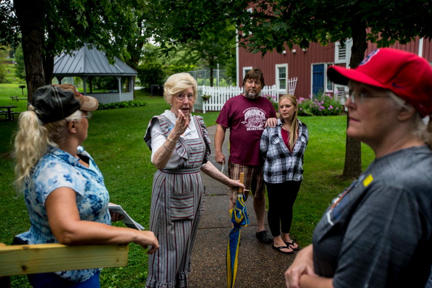 Lynne Blomstrand talked to a tour group at the Gammelgarden Museum in Scandia, Minn.