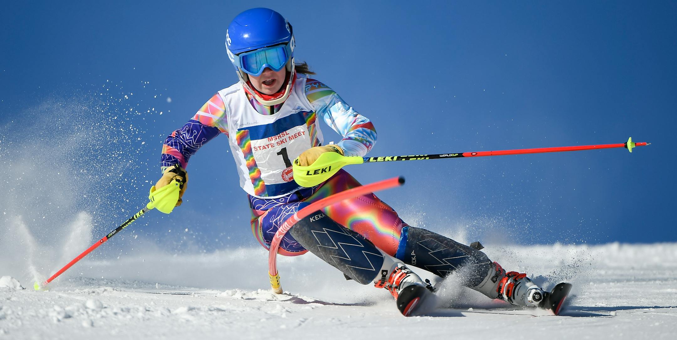 Eden Prairie's Becca Divine led after the first run with a time of 35.49. ] AARON LAVINSKY &#xef; aaron.lavinsky@startribune.com The alpine skiing state meet was held Wednesday, Feb. 14, 2018 at Giants Ridge in Biwabik, Minn.