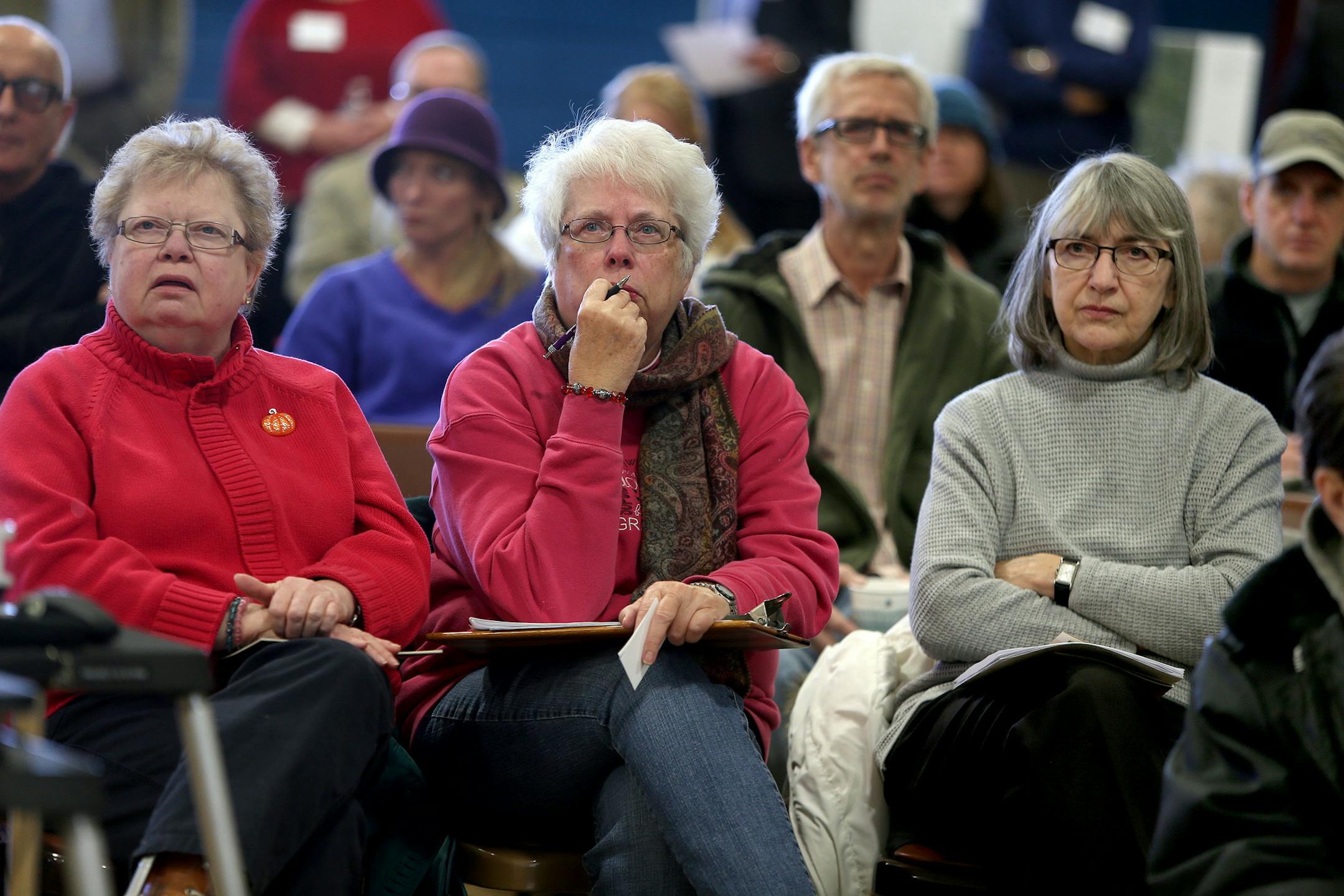 Como residents listened to state officials as they briefed them on the harmful chemical vapors that may be seeping into their homes and businesses, along with next steps in testing and remediation, at a public meeting, Tuesday, November 12, 2013 at the Van Cleave Rec Center in Minneapolis, MN.