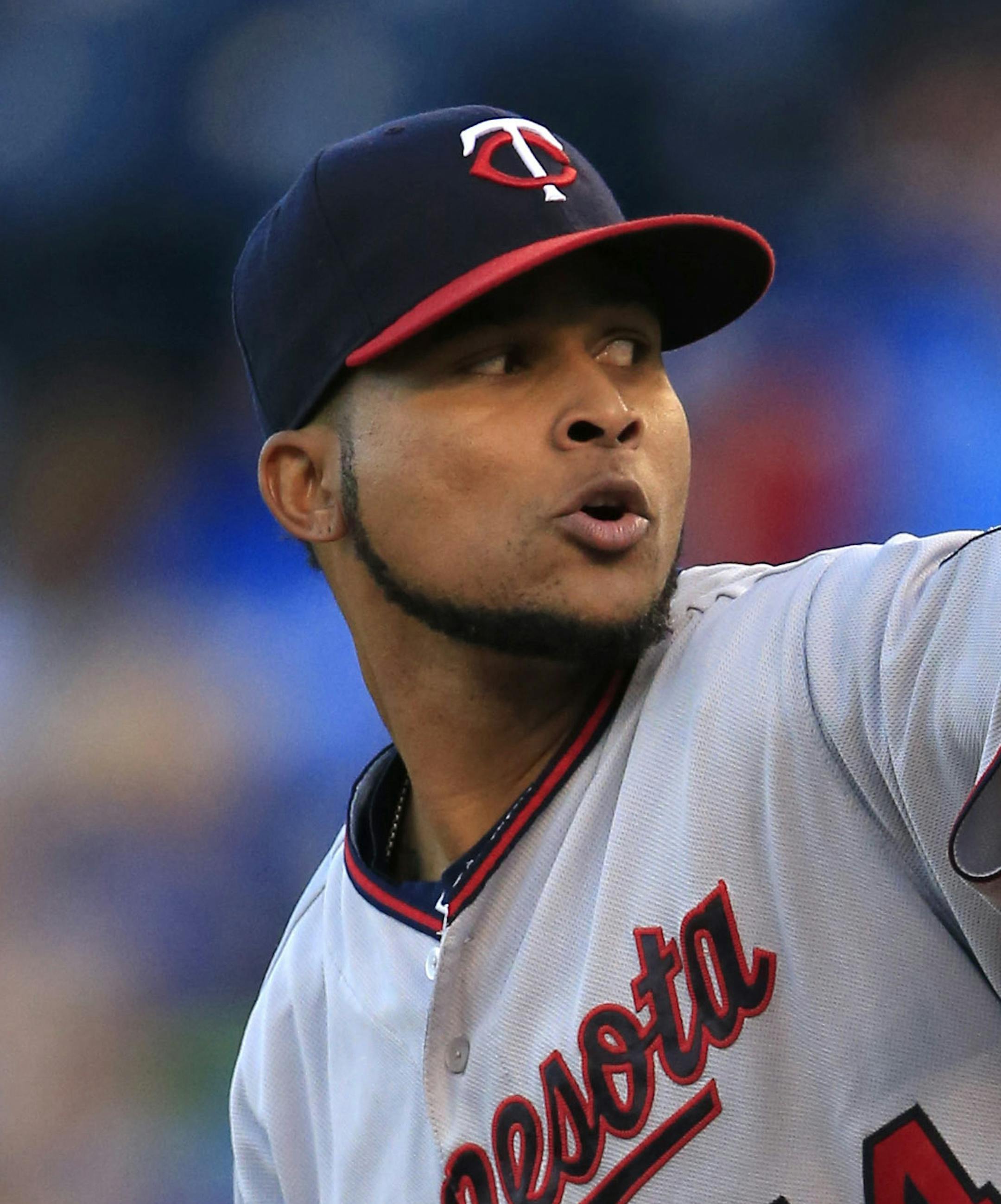 Minnesota Twins starting pitcher Ervin Santana during a baseball game against the Kansas City Royals at Kauffman Stadium in Kansas City, Mo., Wednesday, Sept. 28, 2016. (AP Photo/Orlin Wagner) ORG XMIT: OTKOW ORG XMIT: MIN1611112319320800
