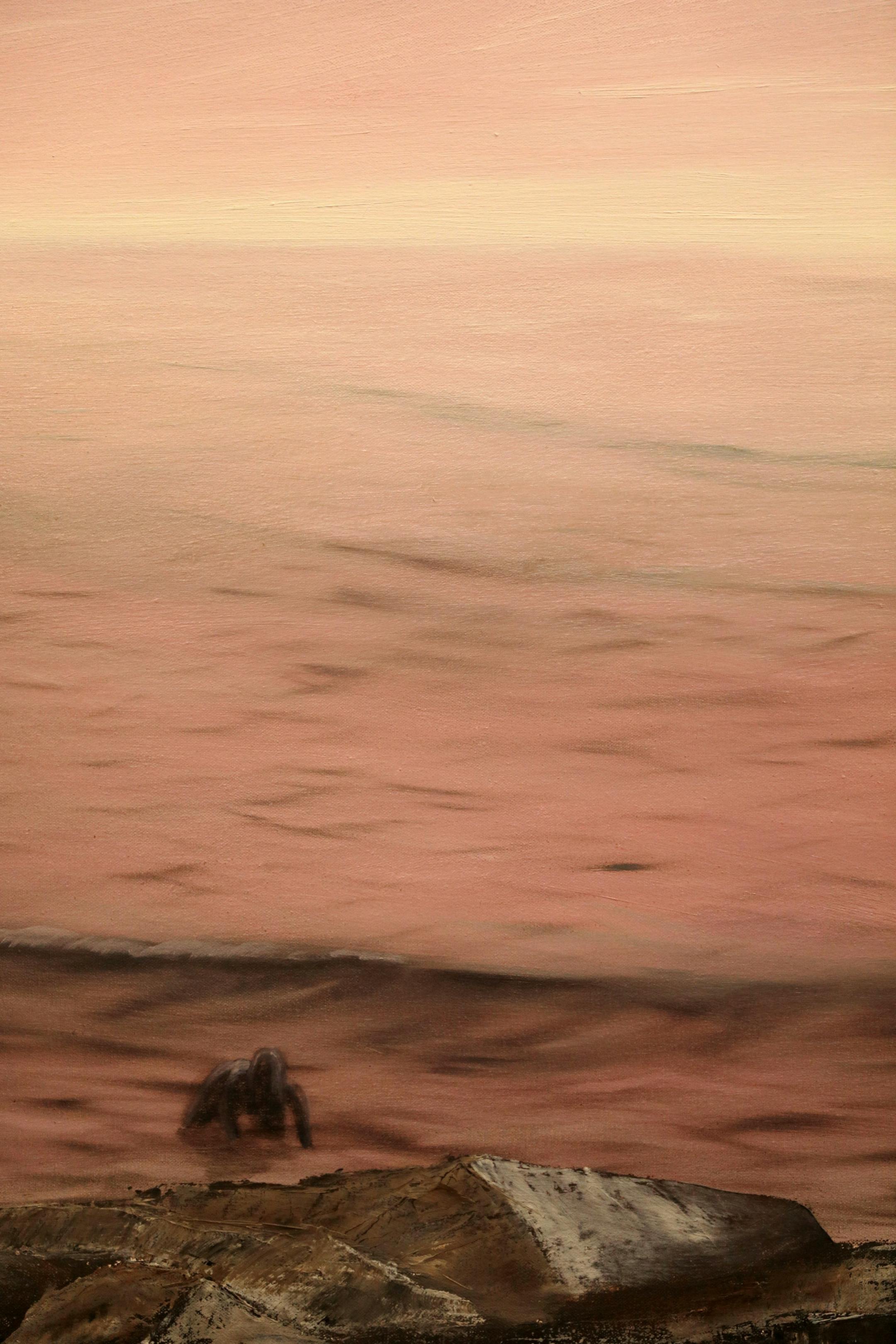 A figure appears out of the water in an oil painting by Kuehn. ] ANTHONY SOUFFLE • anthony.souffle@startribune.com Artist Brandon Kuehn, who travels the state of Minnesota visiting sites of paranormal activity and then make art inspired by it, sat for a portrait Tuesday, Dec. 13, 2016 at his studio in Anoka, Minn.