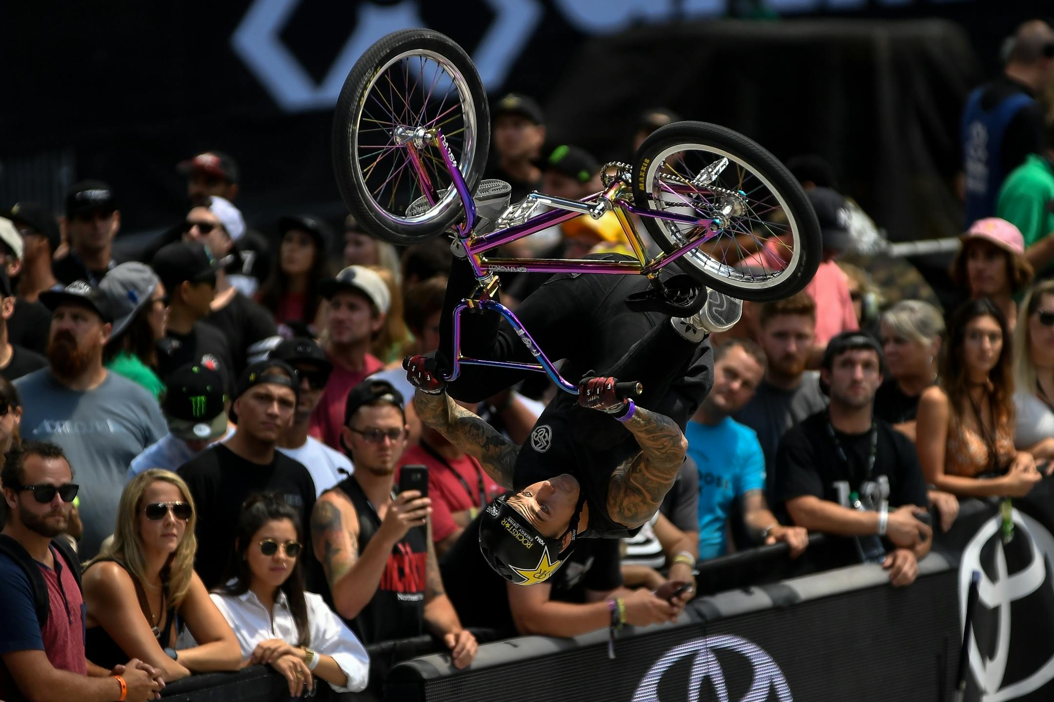 Fans watched as Logan Martin launched a 540 flair out the bowl during the X Games BMX park finals Saturday. He silvered in the event.