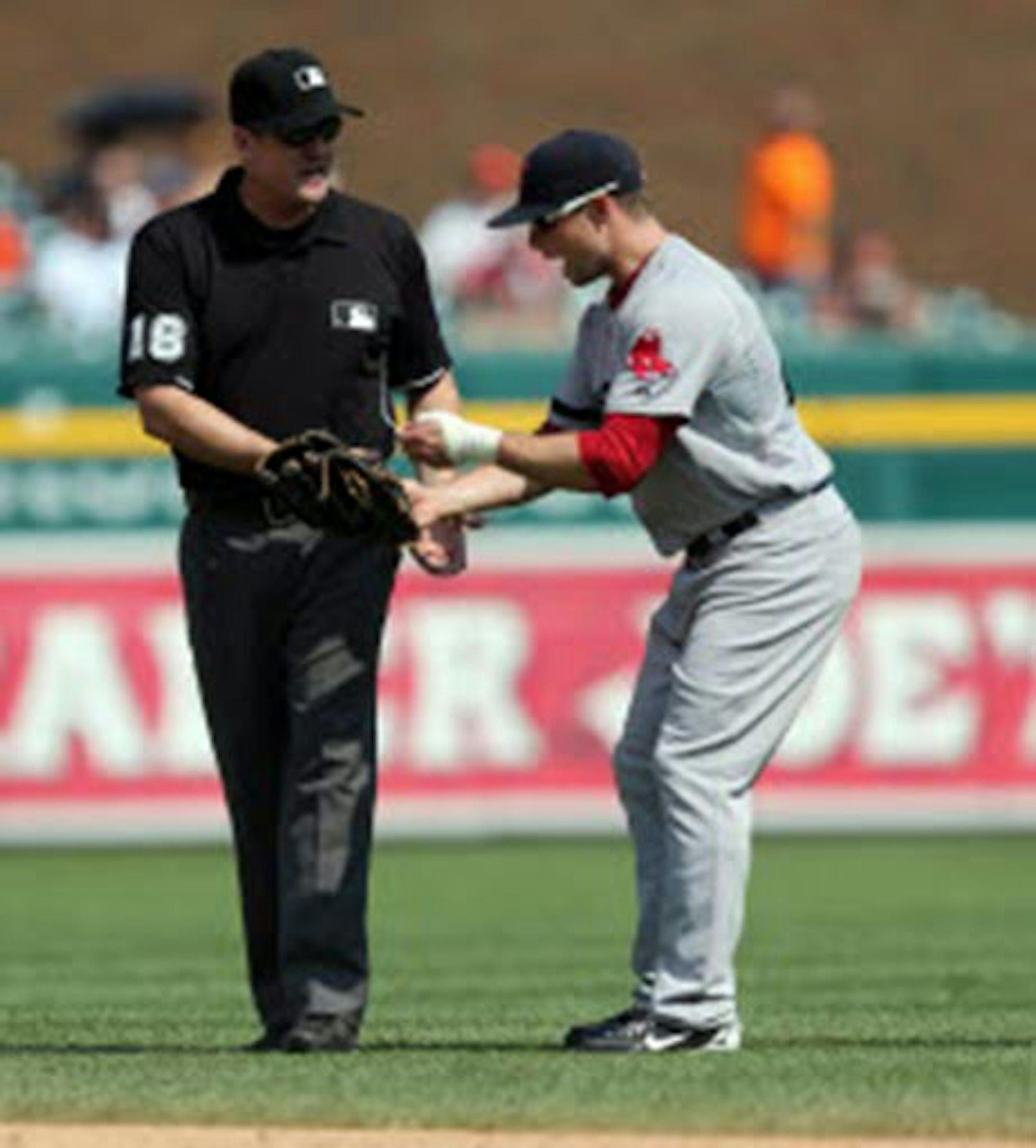 Boston outfielder Daniel Nava got nowhere with second base umpire Mike DiMuro in pleading that he had not lost control of a pivotal fly ball to right against the Tigers.