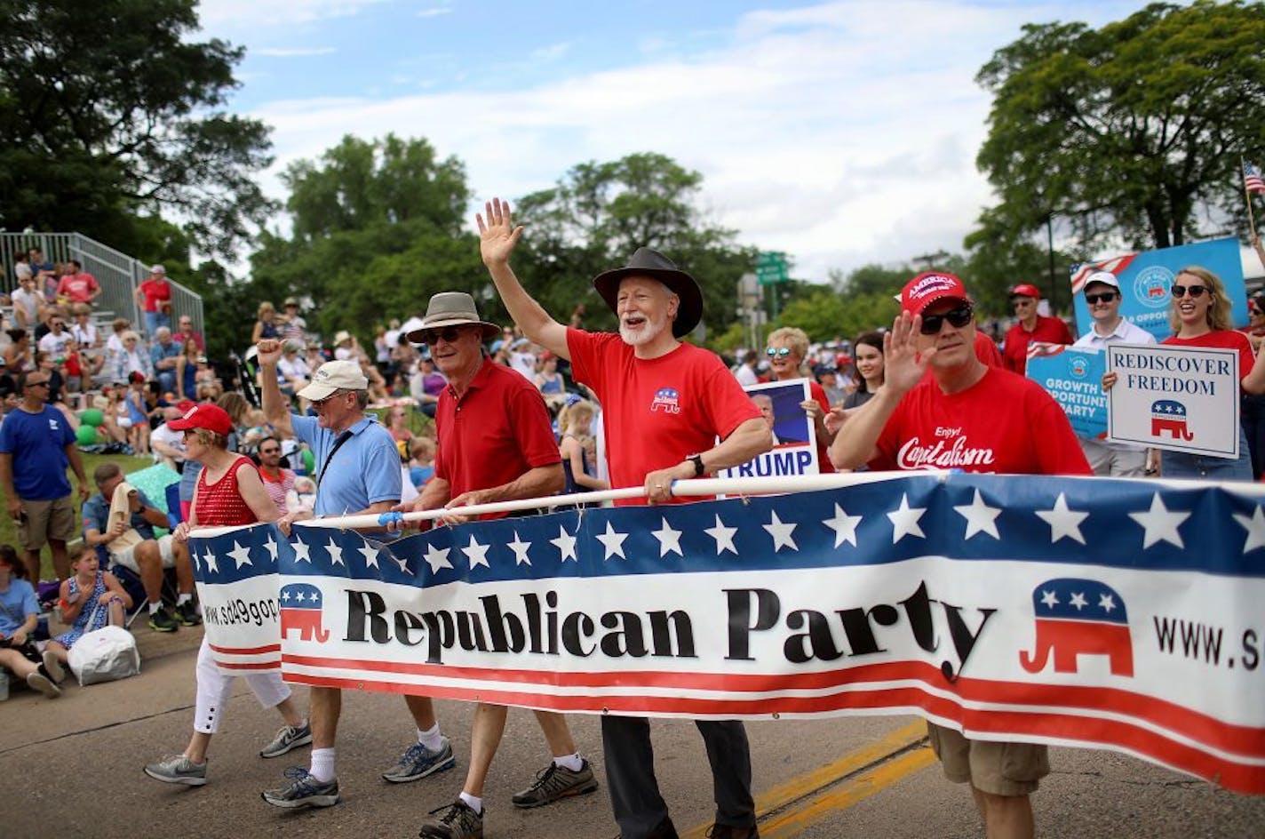 A few dozen folks from the Minnesota GOP promoting the party and President Trump's re-election participated in the Edina July 4 parade Thursday, July 4, 2019, in Edina, MN.