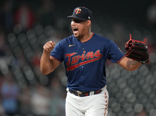 Minnesota Twins relief pitcher Jhoan Duran (59) comes in to seal the victory in Minneapolis, Minn., on Thursday, Sept. 15, 2022. Kansas City Royals pl