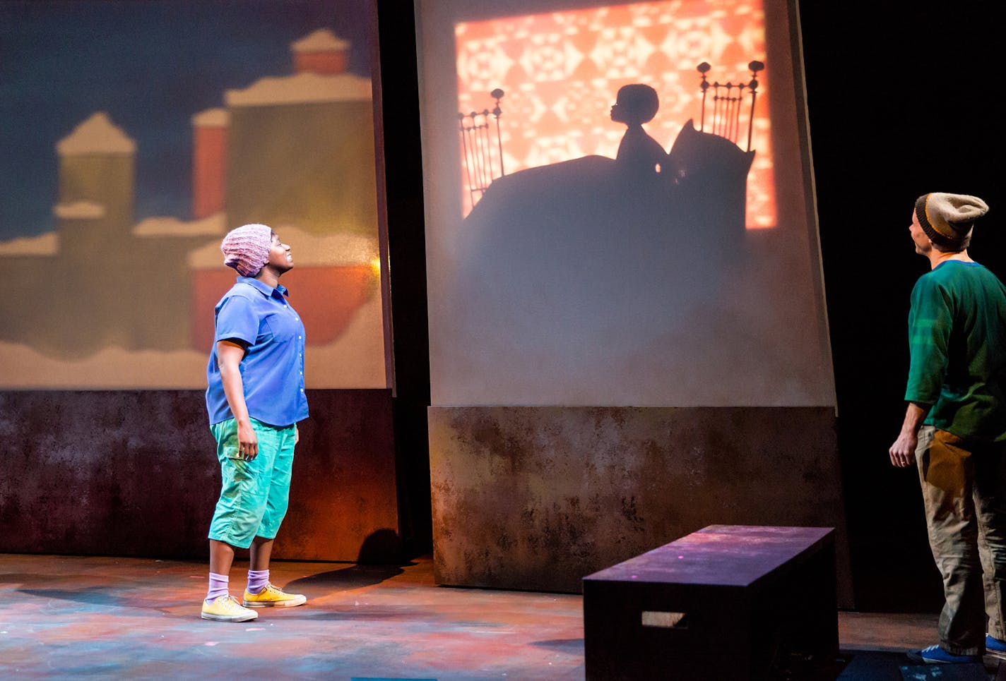 Joy Dolo and Dean Holt in "The Snowy Day and Other Stories by Ezra Jack Keats" at the Children's Theatre. credit: Dan Norman