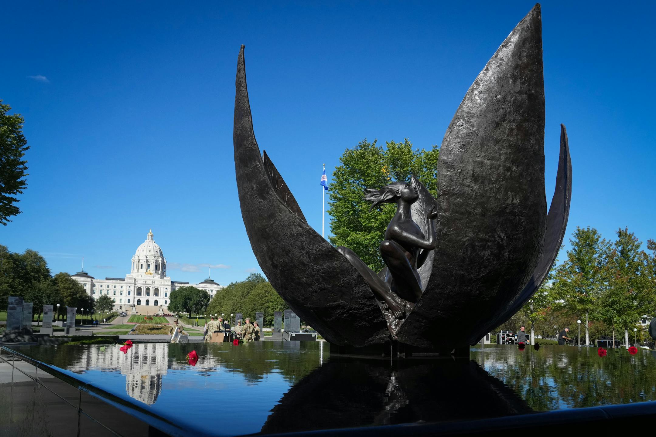 The Minnesota Medial of Honor Memorial, built around the existing "Promise of Youth" sculpture, was unveiled during a dedication Thursday on the State Capitol grounds in St. Paul.