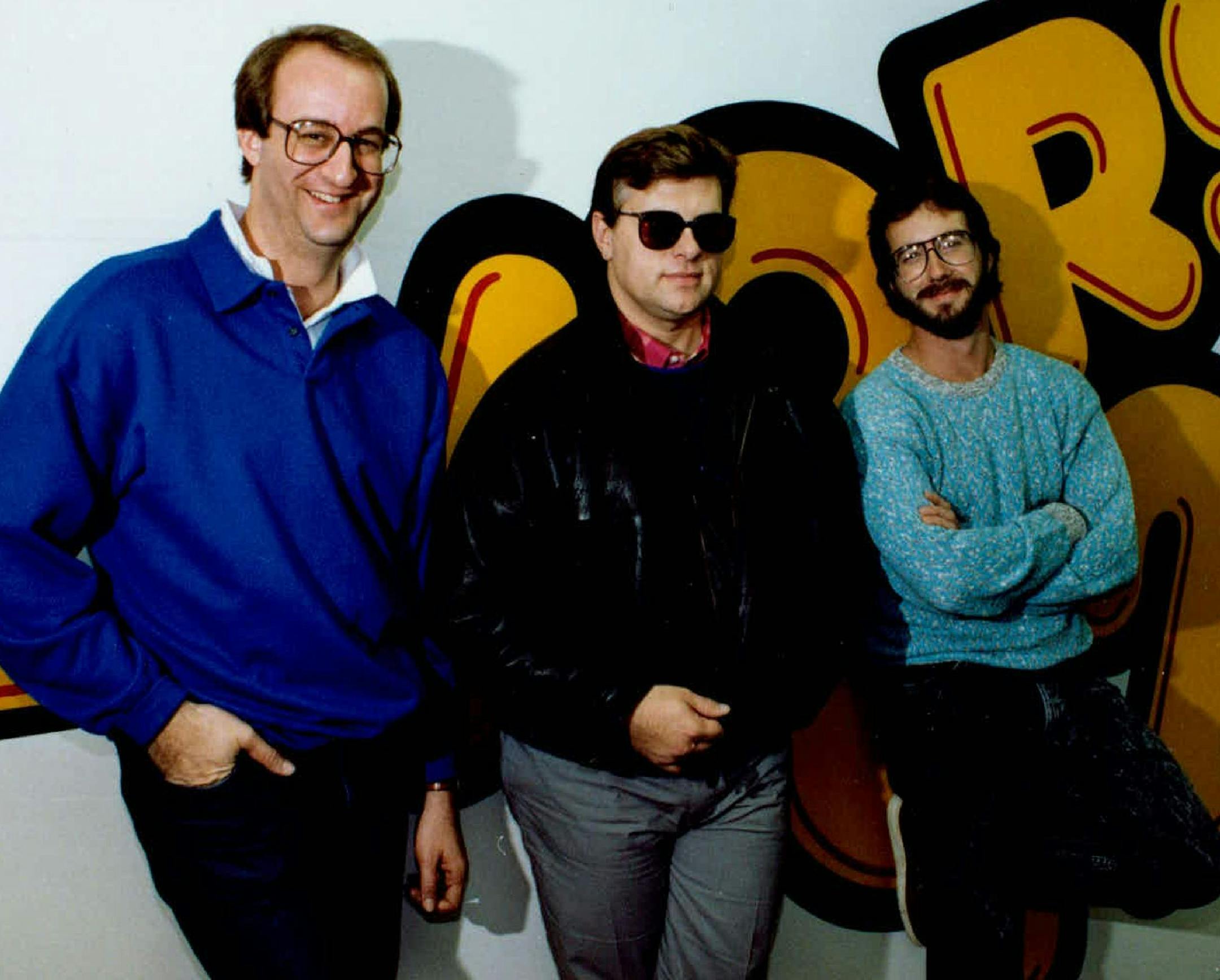 Tom Barnard, center, with morning show sidekicks Mark Rosen and Dan Culhane in 1987. "It was the perfect mix" of personalities, Rosen said of their rapport.
