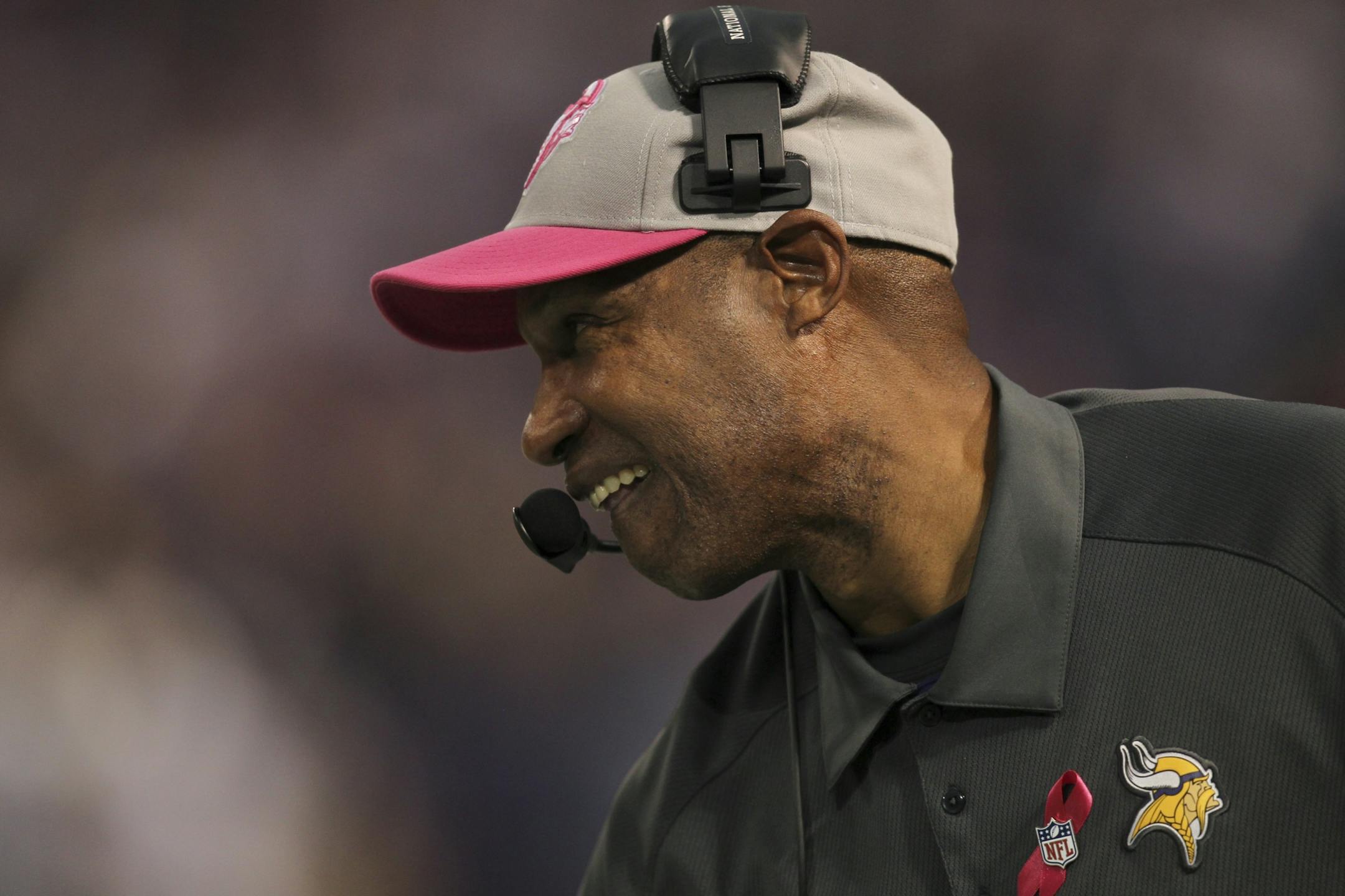 The Minnesota Vikings trounced the Tennessee Titans 30-7 in an NFL game at Mall of America Field in Minneapolis, Minn. Sunday afternoon, October 7, 2012. Vikings' head coach Leslie Frazier on the sidelines shortly after Kyle Rudolph's touchdown reception put his team ahead for good.