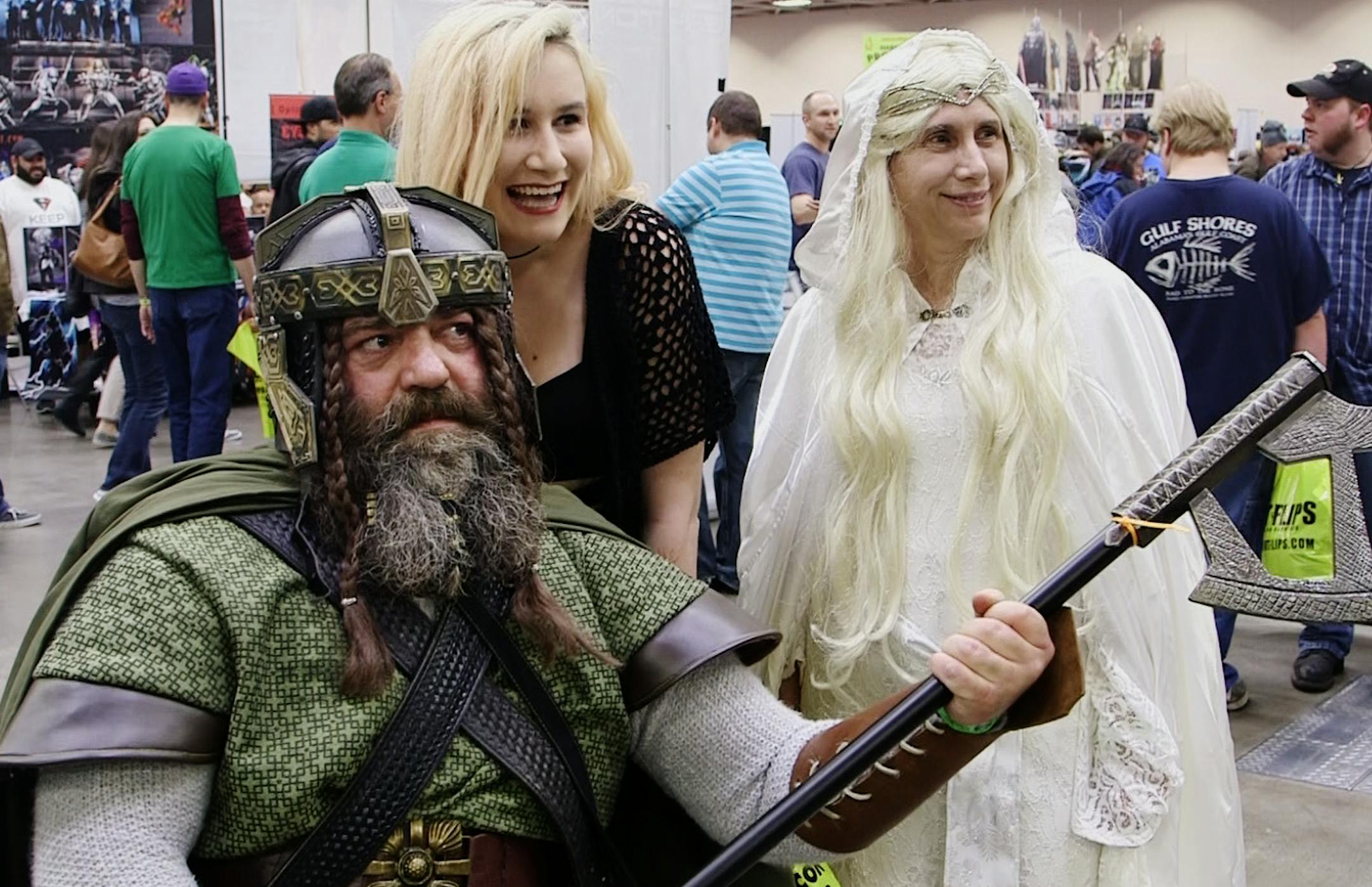 Lenny and Diana Patraw of Isanti, Minn. pose with a fan at Wizard World Comic Con at the Minneapolis Convention Center on May 2, 2014. The Gimli and Galadriel Lord of the Rings costumes were handmade by Diana.