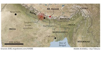 Location of Nepal earthquake