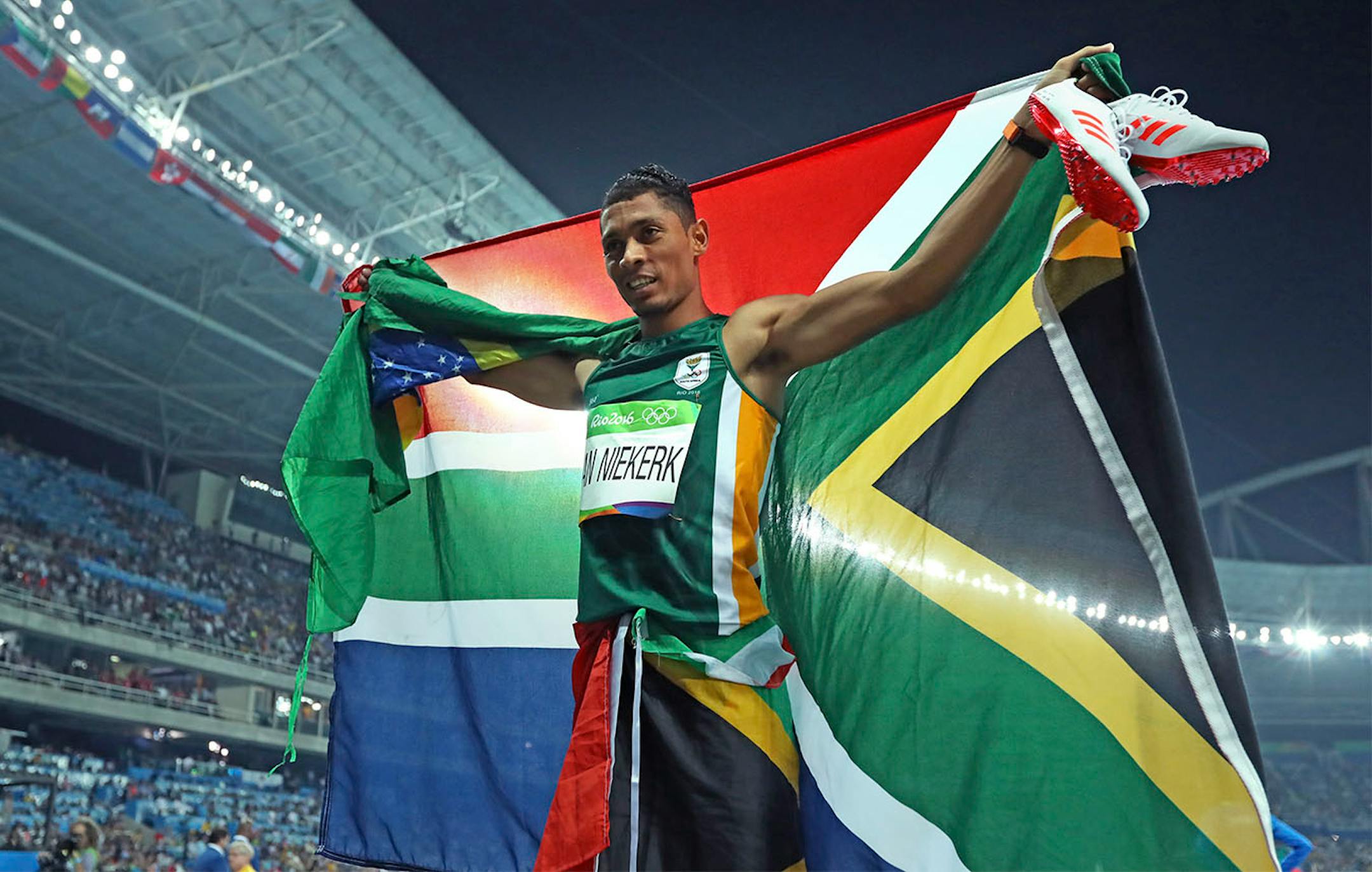One of the most hyped races of the Olympic Games lived up to the billing, as Wayde van Niekerk won the 400 meters in an astonishing world record of 43.03. He demolished Michael Johnson's world record of 43.18 and Olympic Record of 43.49 from 1996 when Johnson won the 200-400 meter double. The South African became the first man to win the Olympic gold from Lane 8.