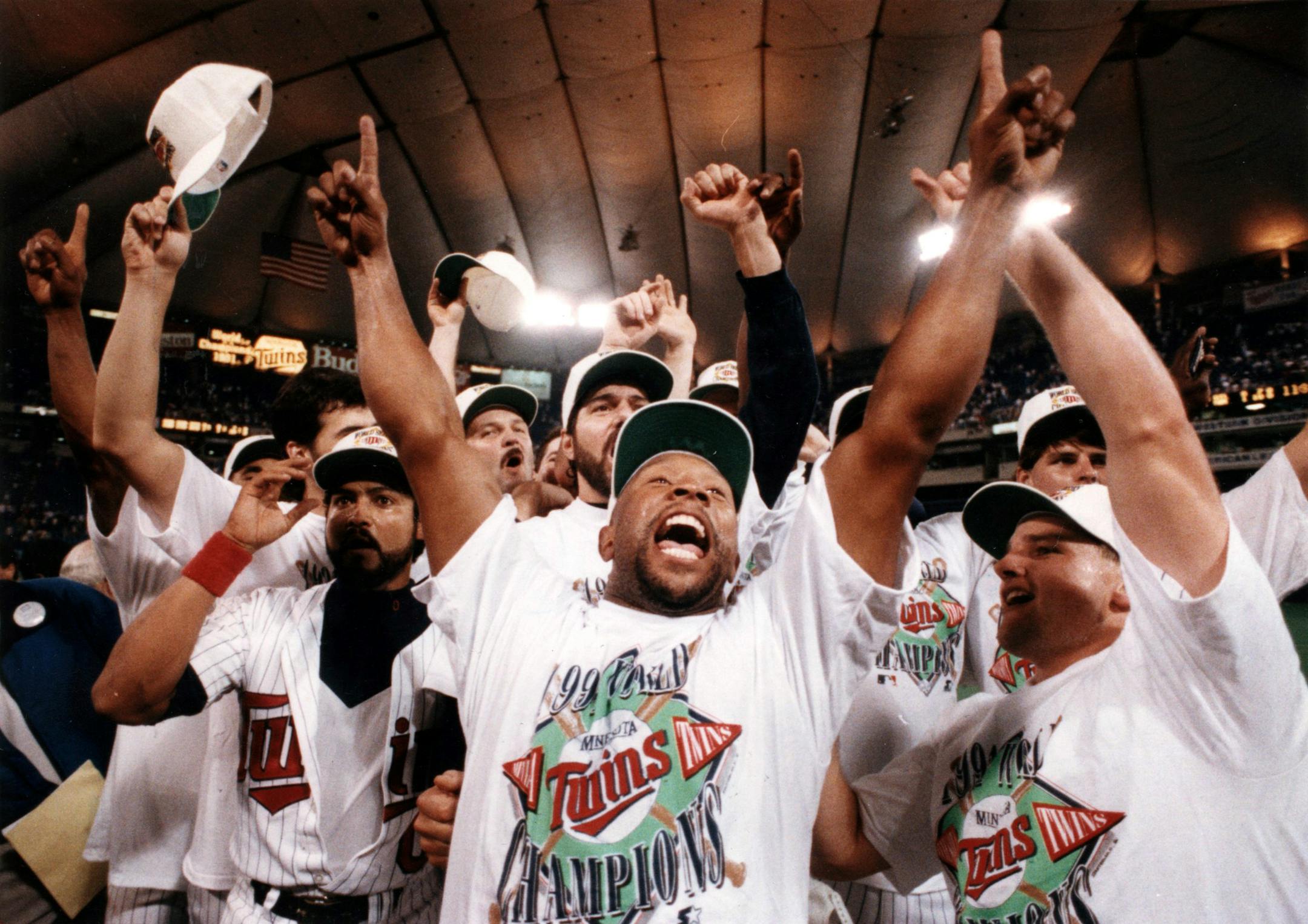 Kirby Puckett celebrated the Twin's second World Series championship in 1991.