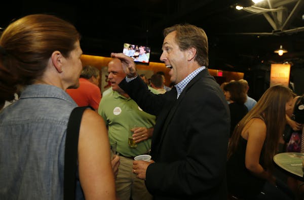 GOP Senate hopeful Mike McFadden greets supporters at victory party at O'Gara's Bar and Grill Tuesday night August 12 , 2014 in St. Paul MN .] Jerry H