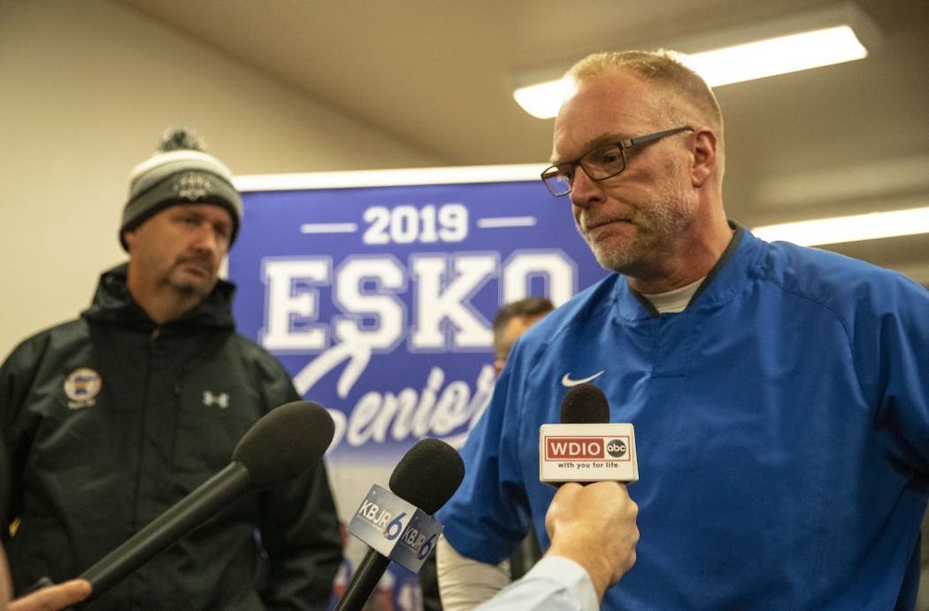 Esko head coach Scott Arnston addressed members of the media during a short press conference after the game.