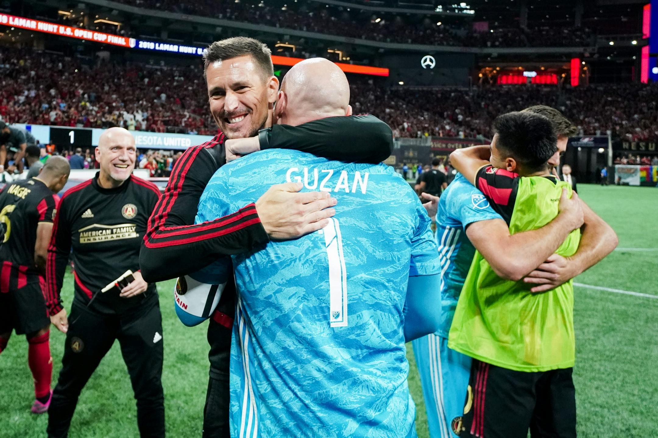 Atlanta United celebrates winning the U.S. Open Cup against the Minnesota United at Mercedes-Benz Stadium in Atlanta on Tuesday, Aug. 27, 2019. Photo by Kevin D. Liles for the Star Tribune