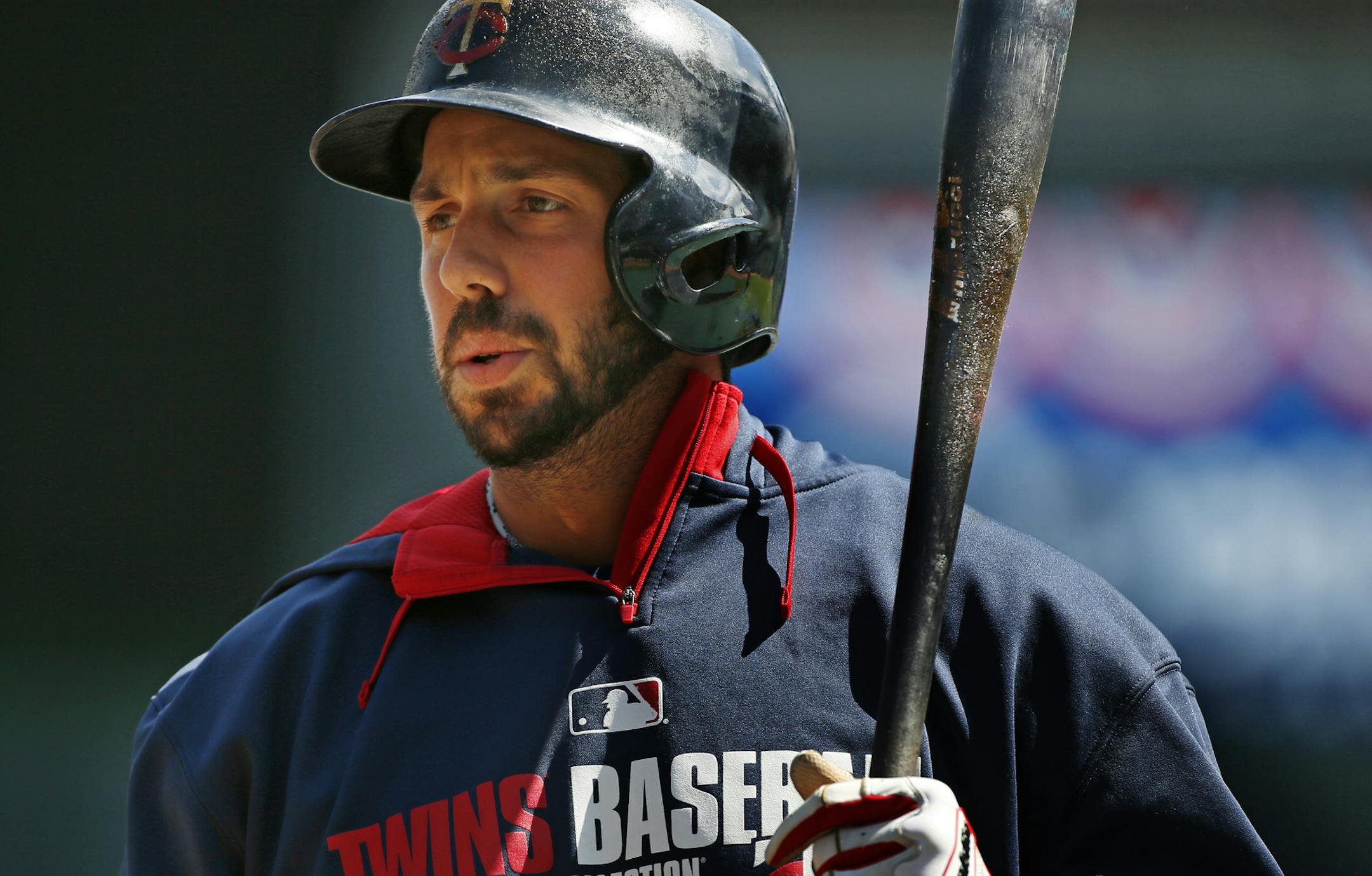 Minnesota Twins Chris Colabello took bating practice before Twins home opener at Target Field against the Oakland A's Monday April 7, 2014 in Minneapolis , MN. ]JERRY HOLT jerry.holt@startribune.com