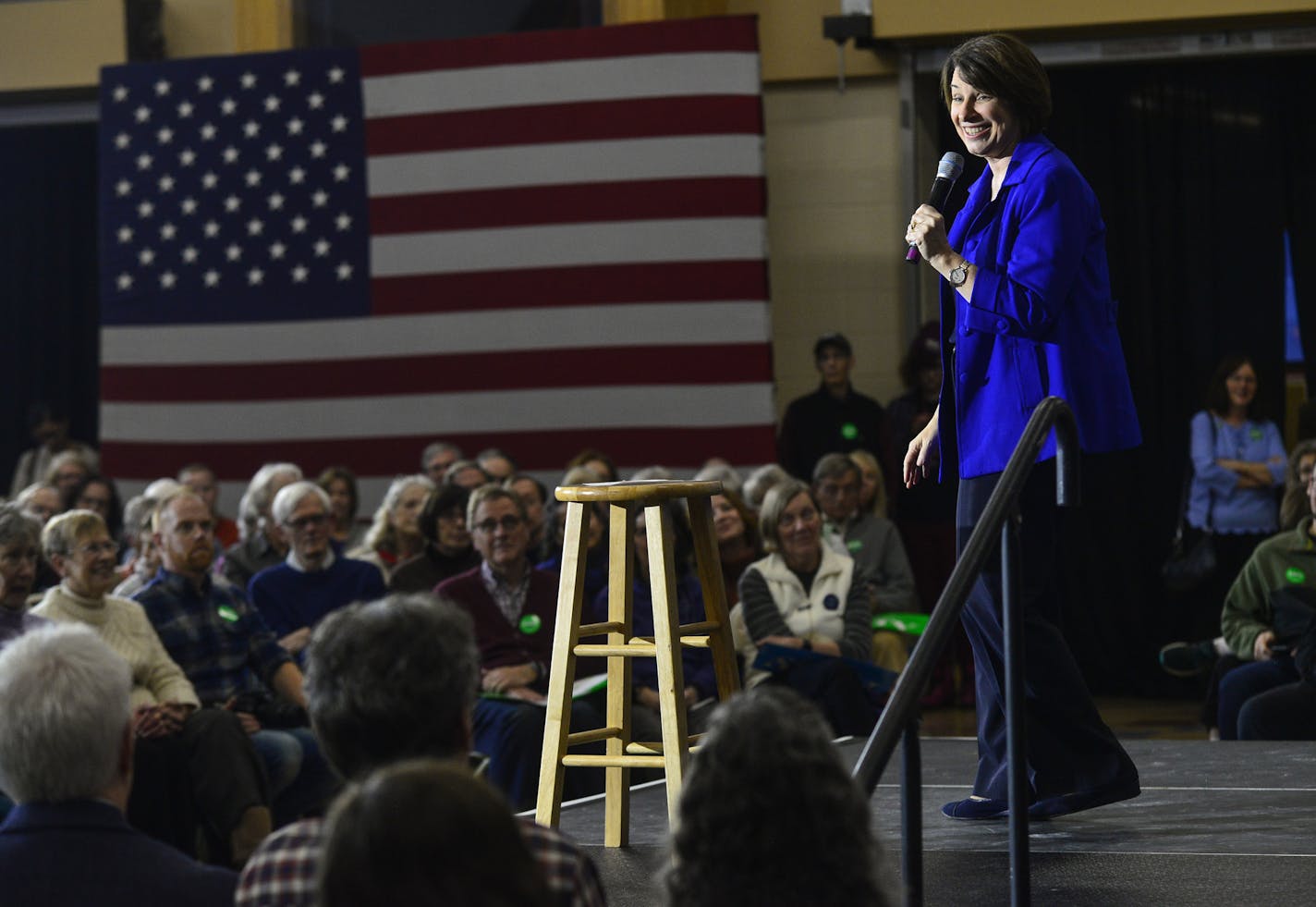 Democratic presidential candidate Sen. Amy Klobuchar, D-Minn., speaks during a town hall at Keene High School, in Keene, N.H., on Tuesday, Dec. 31, 2019. (Kristopher Radder/The Brattleboro Reformer via AP)