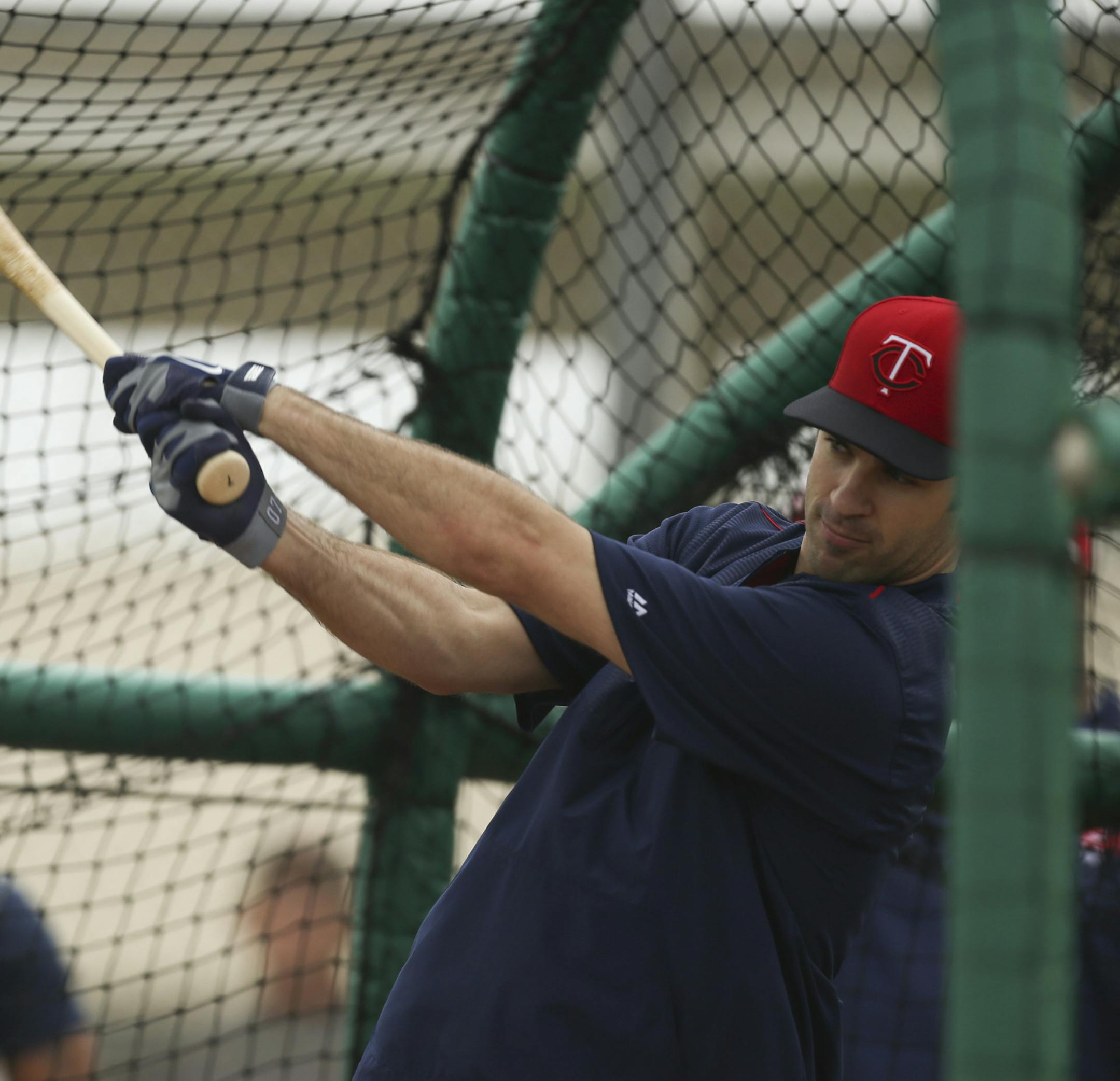 Twins first baseman Joe Mauer followed through while hitting during batting practice Thursday morning at Hammond Stadium. ] JEFF WHEELER &#xef; jeff.wheeler@startribune.com Twins pitchers and catchers continued their workouts Thursday morning, February 26, 2015 at Hammond Stadium in Fort Myers, FL.