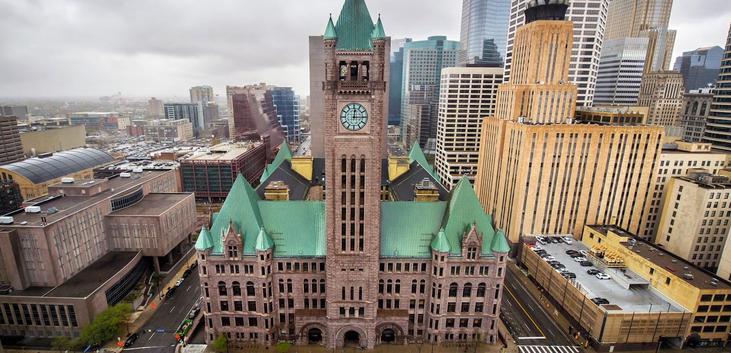 The Minneapolis City skyline including City Hall seen from the back of the U.S. District Court. ] GLEN STUBBE &#xef; glen.stubbe@startribune.com Monday May 1, 2017 ORG XMIT: MIN1705011409074187 ORG XMIT: MIN1706211557291861