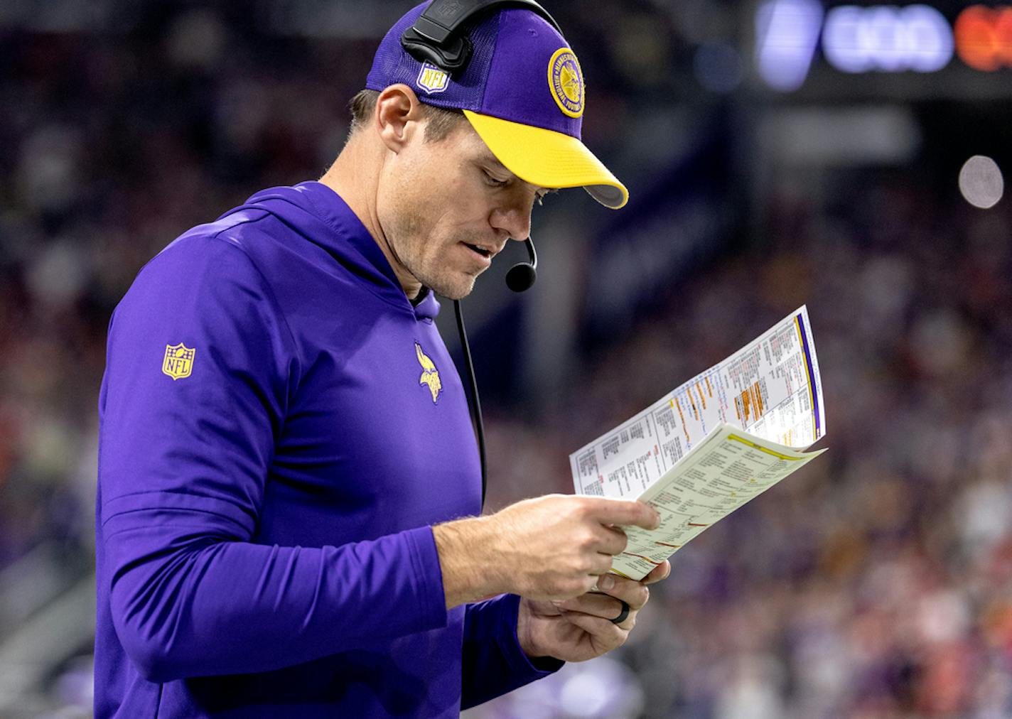 Minnesota Vikings head coach Kevin O'Connell Monday, October 23, 2023, at U.S. Bank Stadium in Minneapolis, Minn. ] CARLOS GONZALEZ • carlos.gonzalez@startribune.com