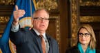 Governor Tim Walz and Lieutenant Governor Flanagan held a press conference to announce major energy and climate policy initiatives. ] GLEN STUBBE &#x2