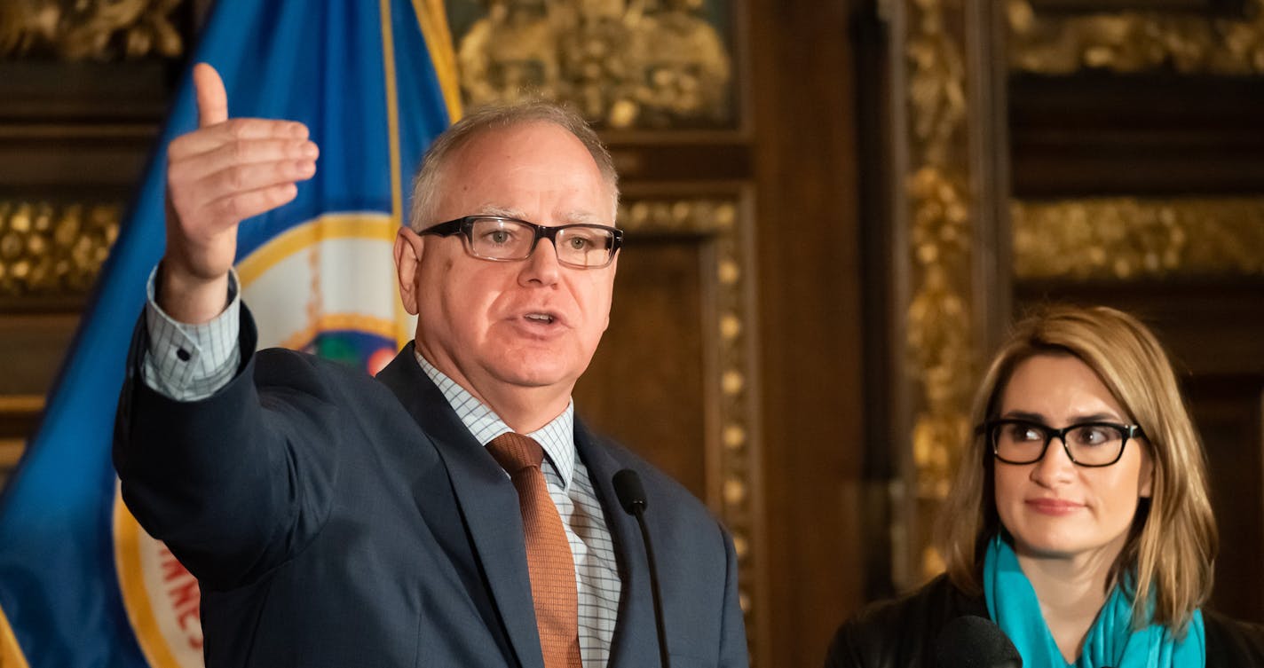 Governor Tim Walz and Lieutenant Governor Flanagan held a press conference to announce major energy and climate policy initiatives. ] GLEN STUBBE &#x2022; glen.stubbe@startribune.com Monday, March 4, 2019 The three proposals would require all electric utilities in Minnesota to use only carbon-free energy resources by 2050, would prioritize energy efficiency and clean energy resources over fossil fuels and would raise Minnesota&#x2019;s Energy Efficiency Resource Standard for investor-owned elect