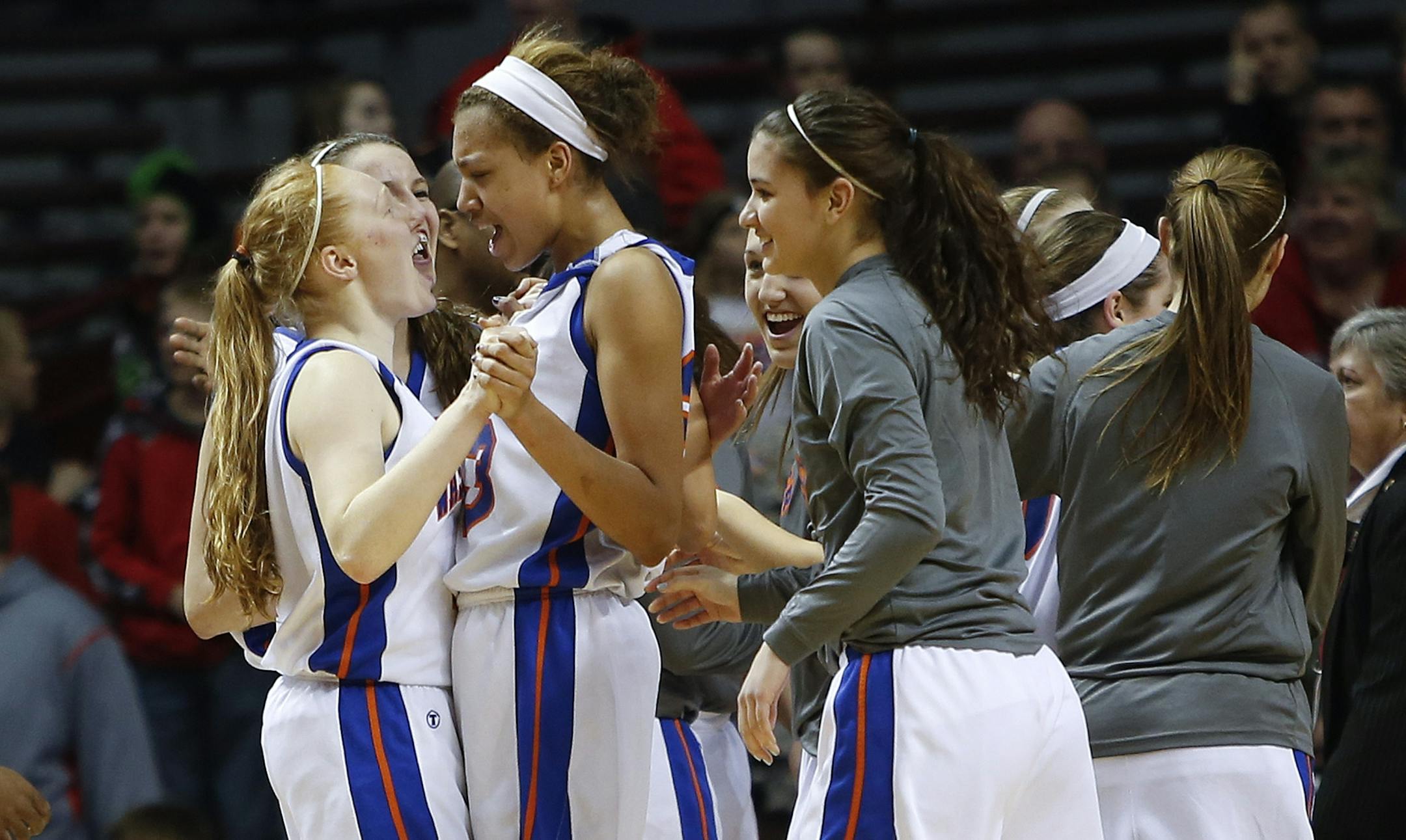 Washburn's Elizabeth Peterson celebrated with Chase Coley after beating Sauk Centre in the class 2A quarterfinals.