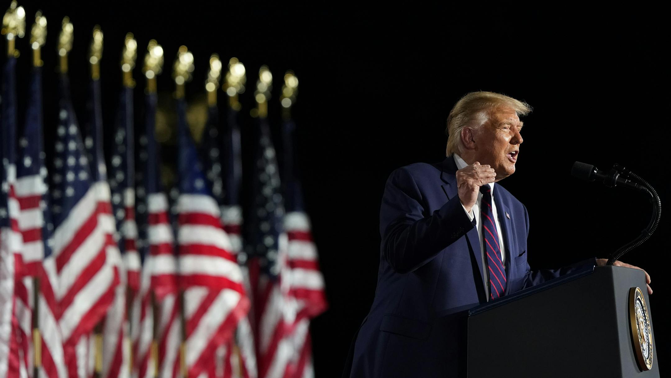 President Donald Trump speaks from the South Lawn of the White House on the fourth day of the Republican National Convention, Thursday, Aug. 27, 2020, in Washington. (AP Photo/Alex Brandon)