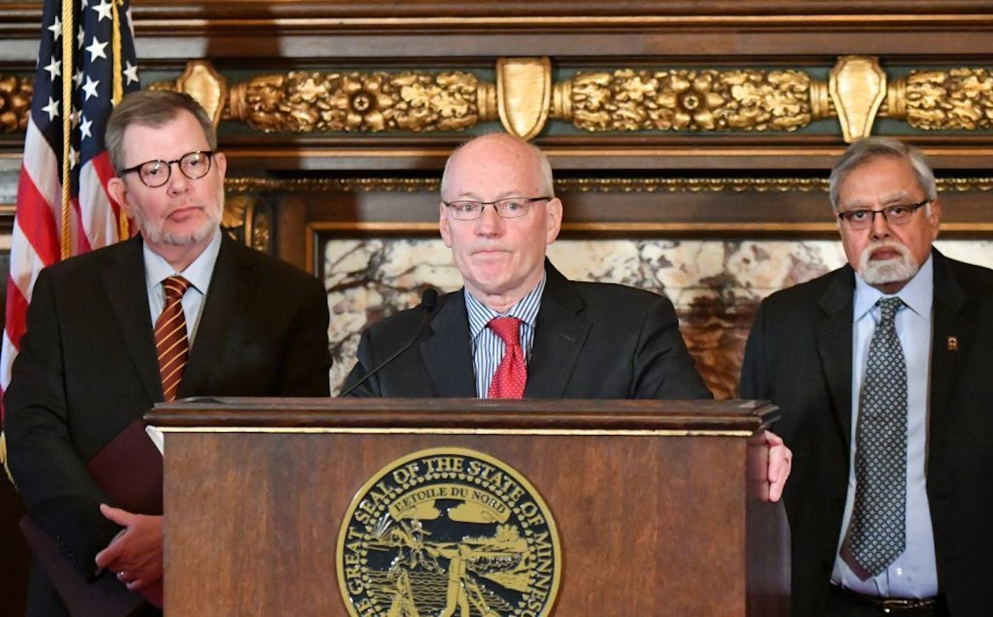 State MMB Director Myron Frans was joined by University of Minnesota President Eric Kaler and Minnesota State Chancellor Devinder Malhotra to introduce Governor Dayton's $1.5 billion public works proposal which includes $299 million for the University of Minnesota and $243 for the Minnesota State System.