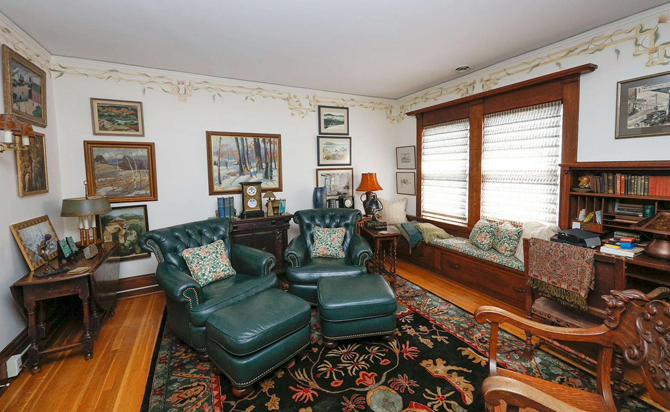 A family room with window seat.