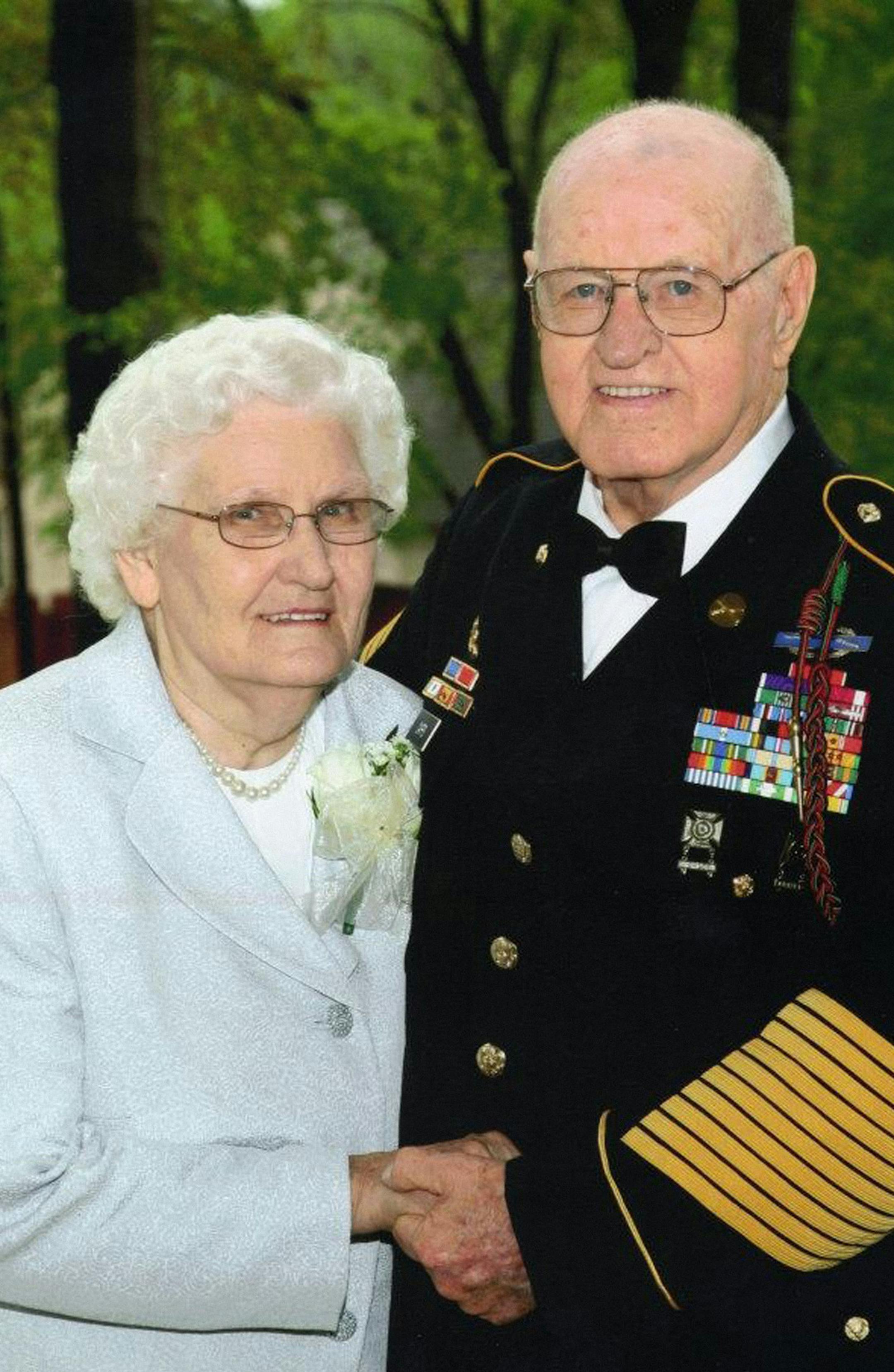 This April 2008 photo provided by the family shows James Capps with his wife, Hazel in Columbus, Ga. At his funeral, Hazel, his wife of 67 years, sat with her four sons. When an officer handed her the folded American flag, she returned his salute. (AP Photo)
