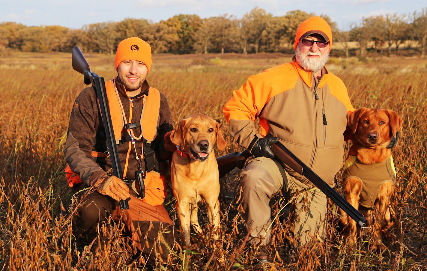 logan Hinners (left), 32, Wyoming, Minn.
Years hunted pheasants: 20 Dog: Aspen
States hunted: Minnesota, Iowa, Wisconsin, Nebraska, Kansas, Colorado, North Dakota, South Dakota, Montana, Idaho, Alabama
Favorite pheasant hunting memory: My early years taking an annual father-and-son trip to South Dakota. Those trips fueled what would become a lifelong passion and guided me into my career with Pheasants Forever.
Neal Hinners (right), 63, Spring Valley, Minn.
Years hunted pheasants: 55 Dog: Skeet S