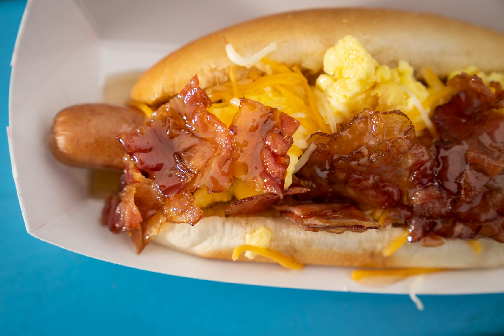 Porkette Breakfast Sandwich from Peters Hot Dogs. The new foods of the 2023 Minnesota State Fair photographed on the first day of the fair in Falcon Heights, Minn. on Tuesday, Aug. 8, 2023. ] LEILA NAVIDI • leila.navidi@startribune.com